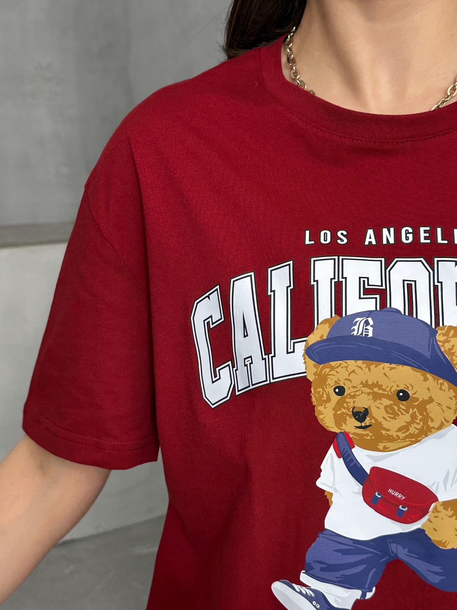 CALİFORNIA BASKILI TİŞÖRT BORDO 
