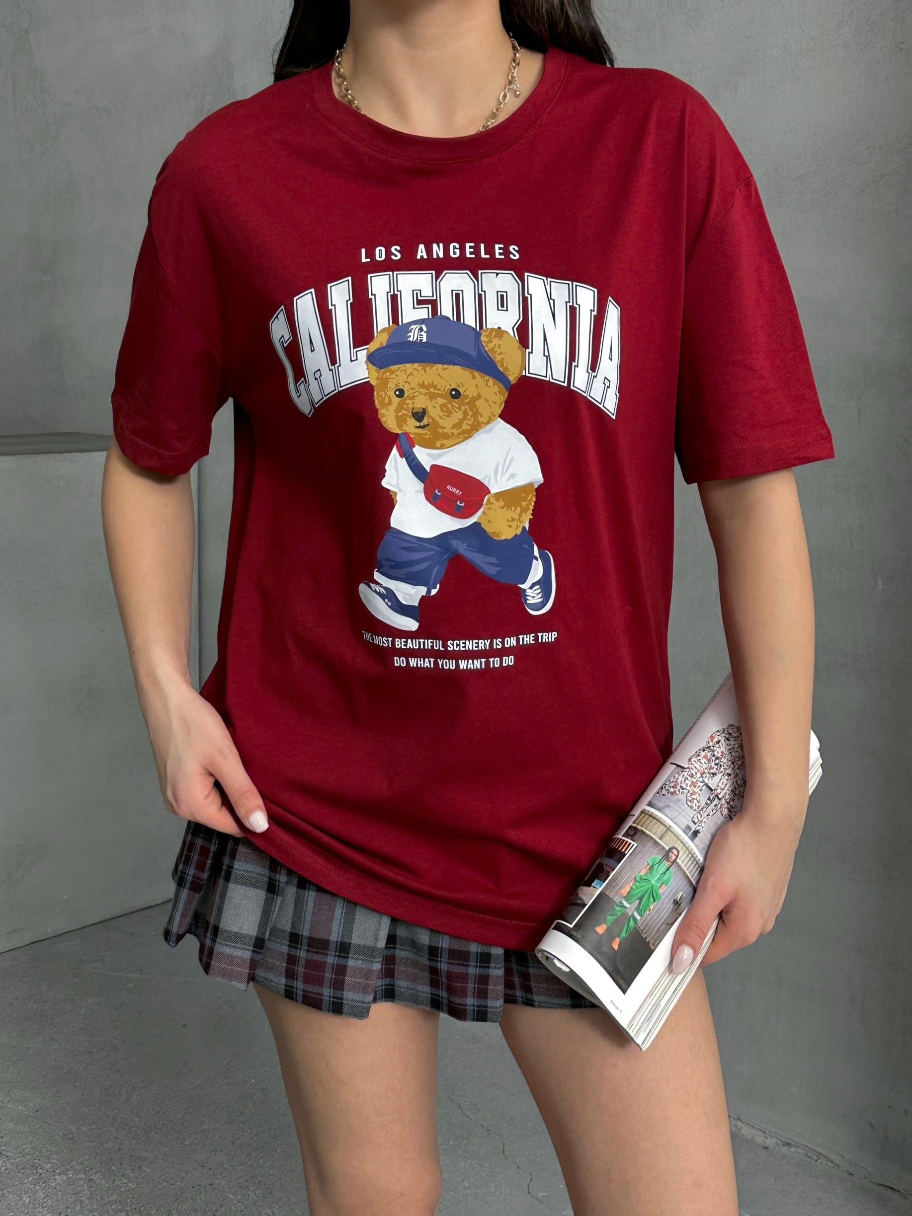 CALİFORNIA BASKILI TİŞÖRT BORDO 