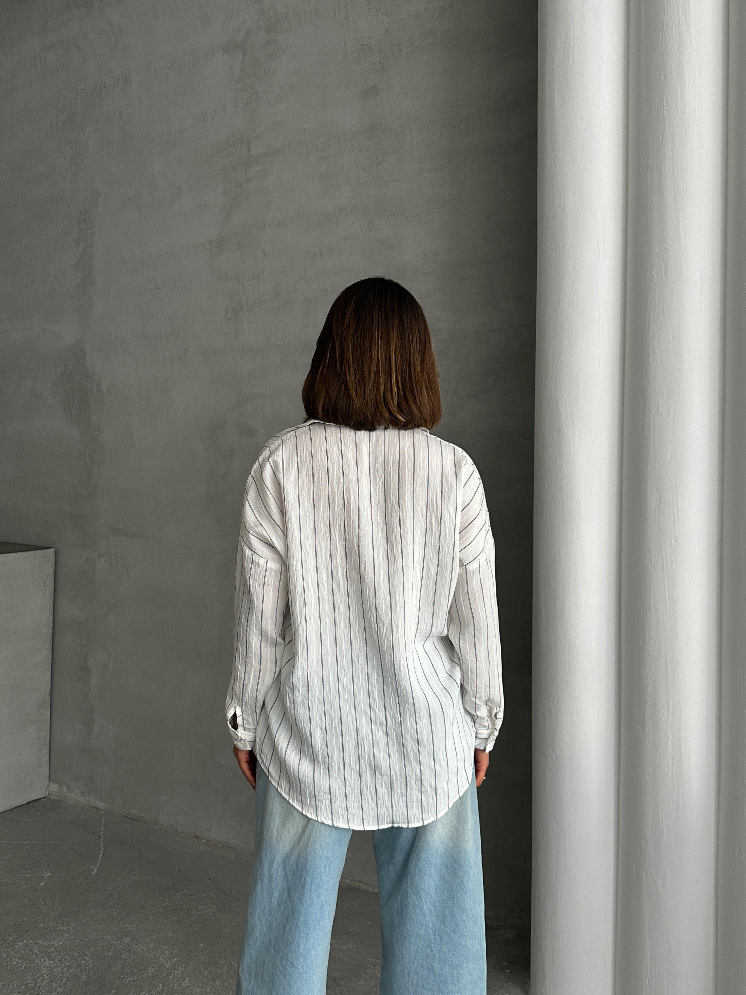 ÇİZGİLİ SALAŞ MODAL KUMAŞ GÖMLEK BEYAZ