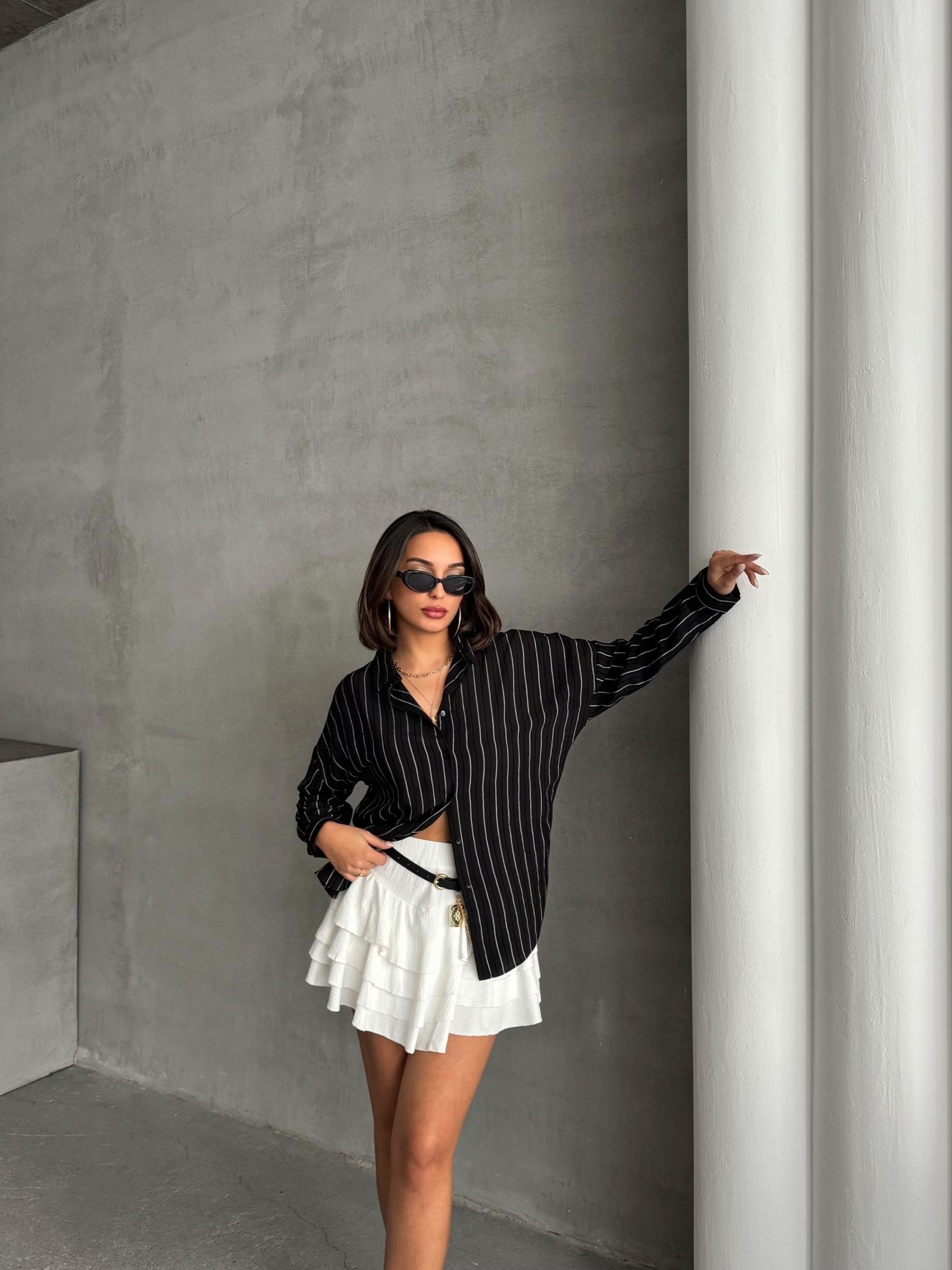 ÇİZGİLİ SALAŞ MODAL KUMAŞ GÖMLEK SİYAH