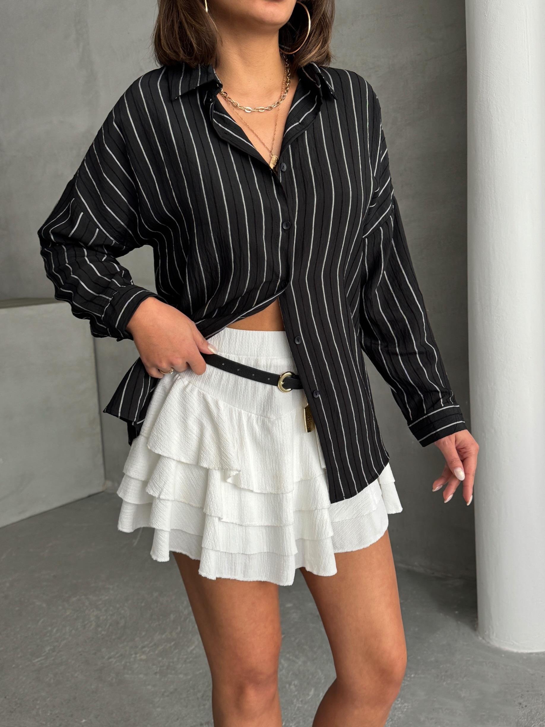 ÇİZGİLİ SALAŞ MODAL KUMAŞ GÖMLEK SİYAH