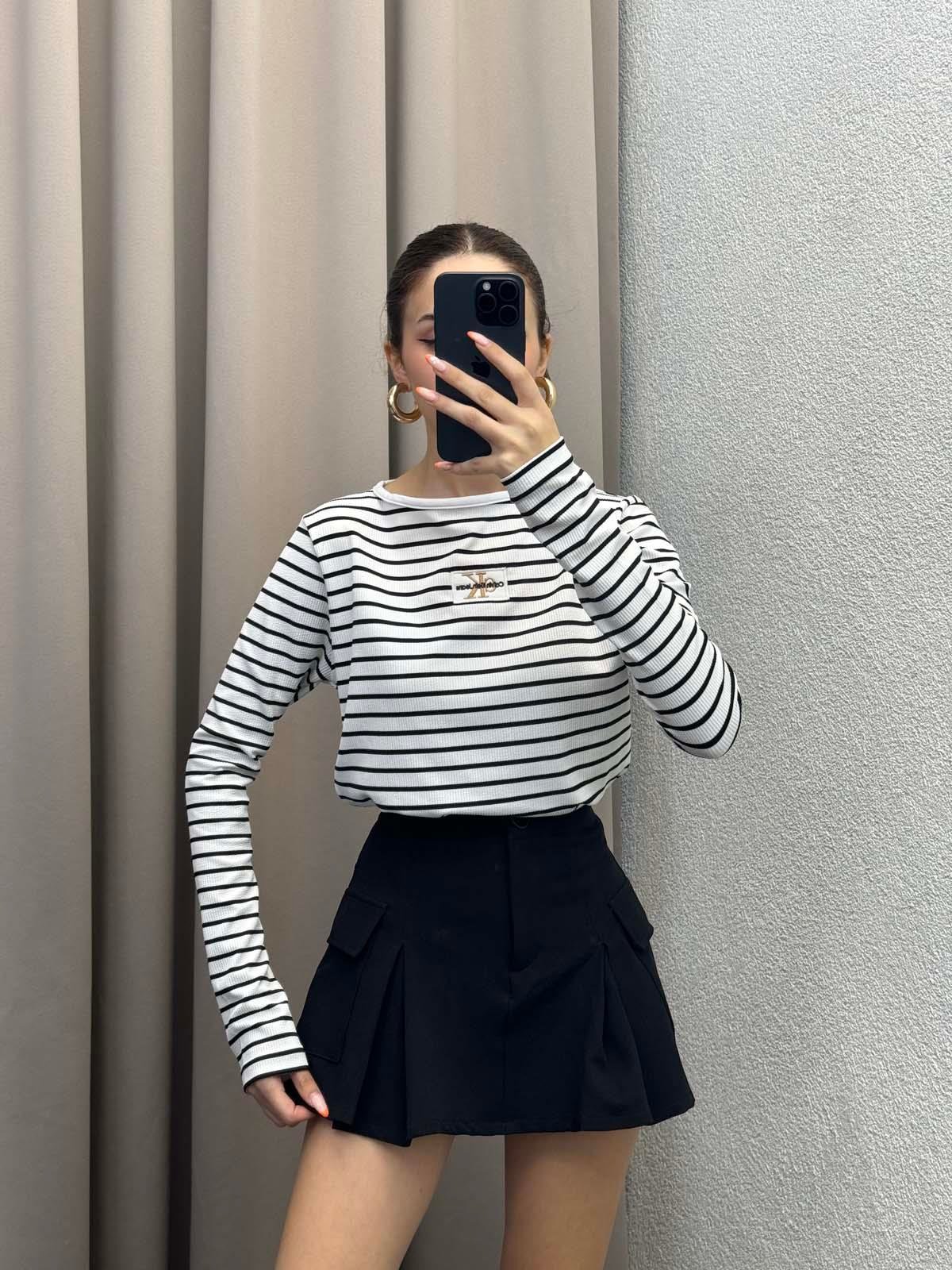 Ck Cizgili Beyaz Bluz