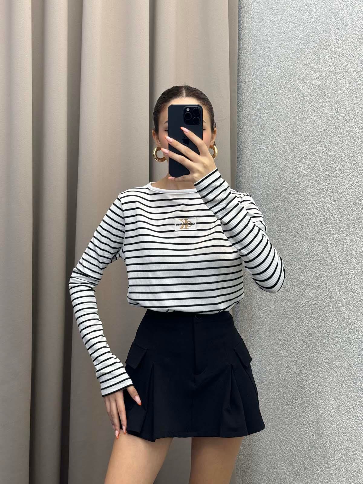 Ck Cizgili Beyaz Bluz