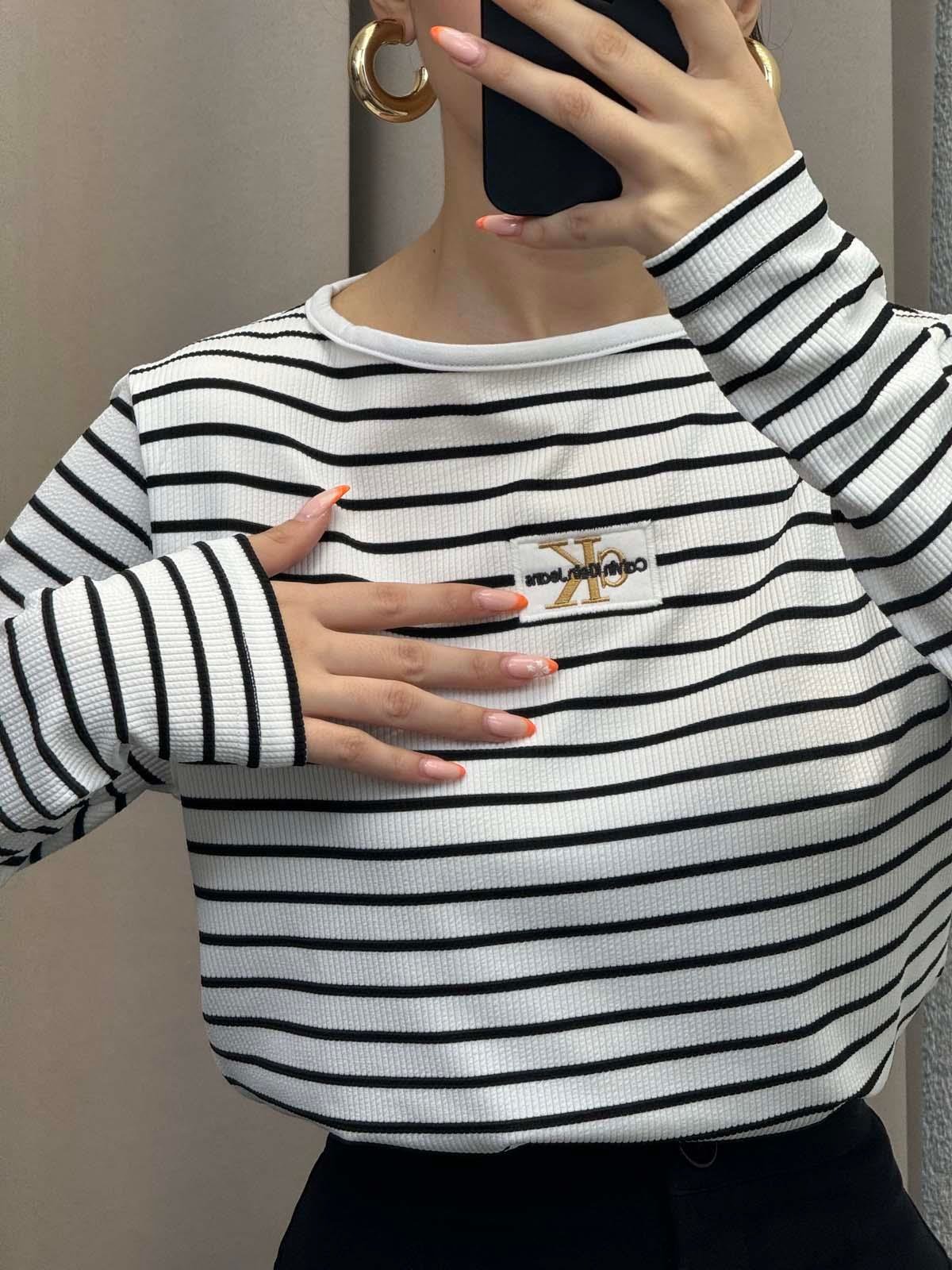 Ck Cizgili Beyaz Bluz