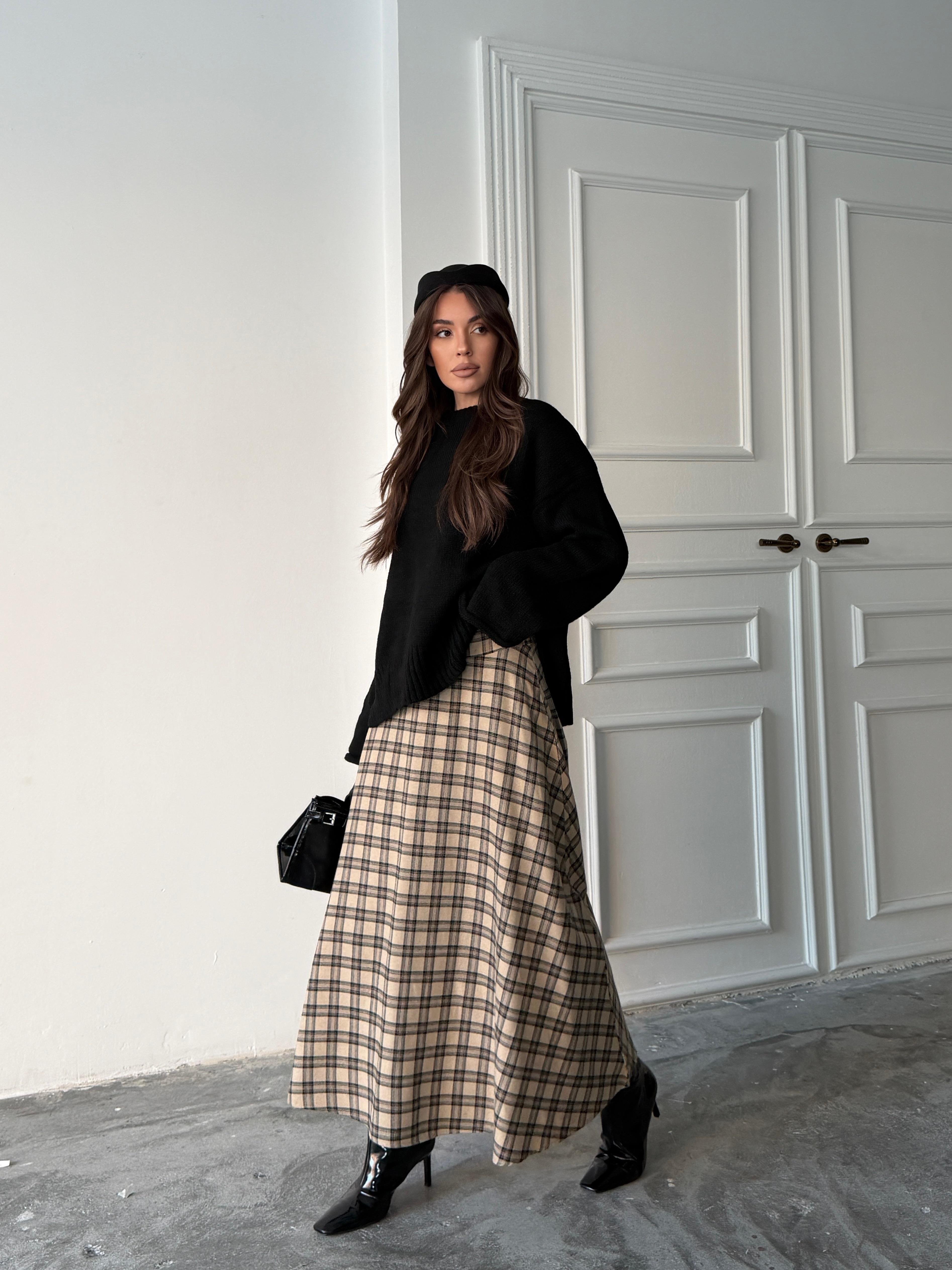 EKOSE KLOŞ ETEK UZUN BOY BEJ-KAHVE