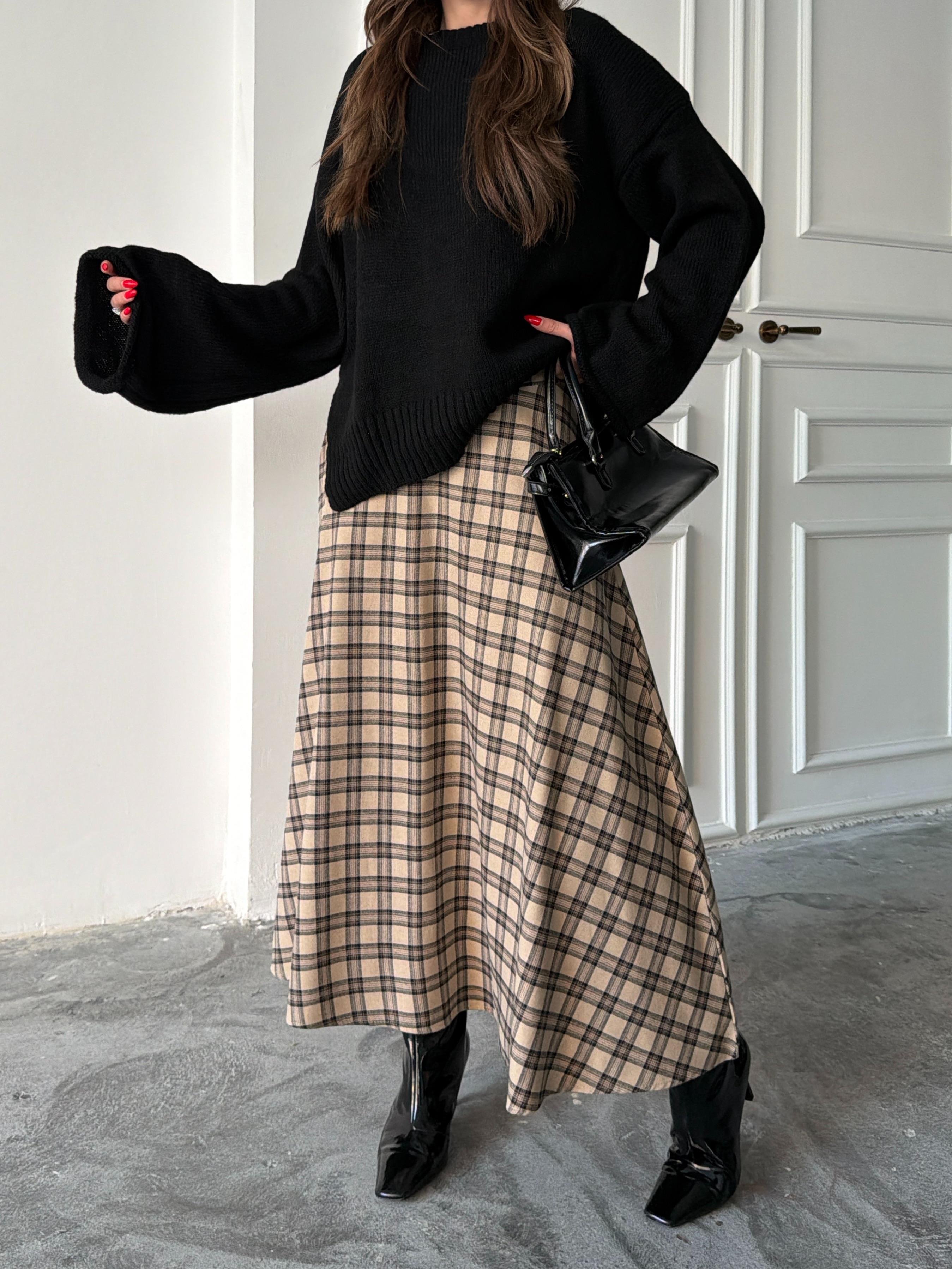 EKOSE KLOŞ ETEK UZUN BOY BEJ-KAHVE