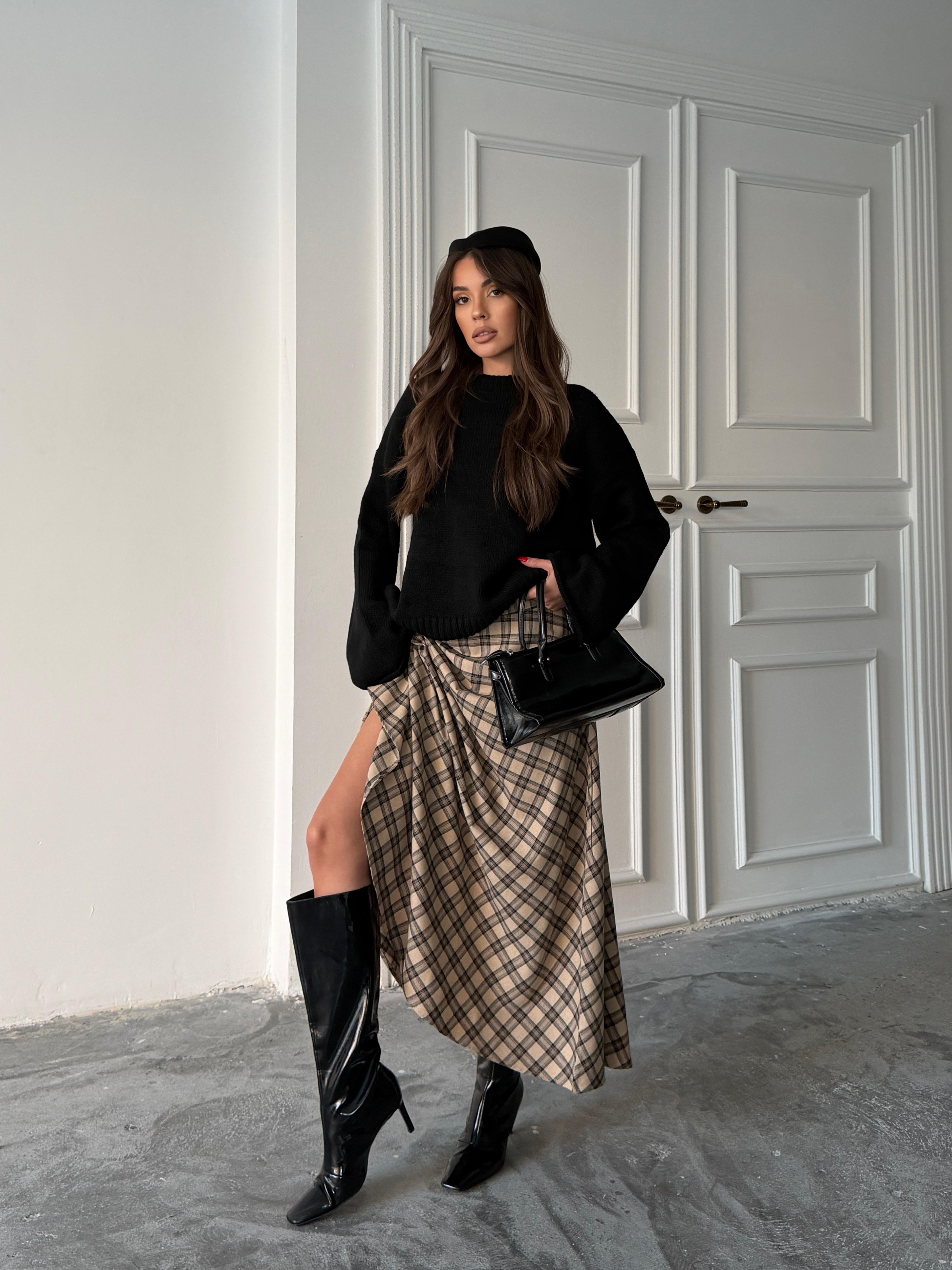 EKOSE KLOŞ ETEK UZUN BOY BEJ-KAHVE