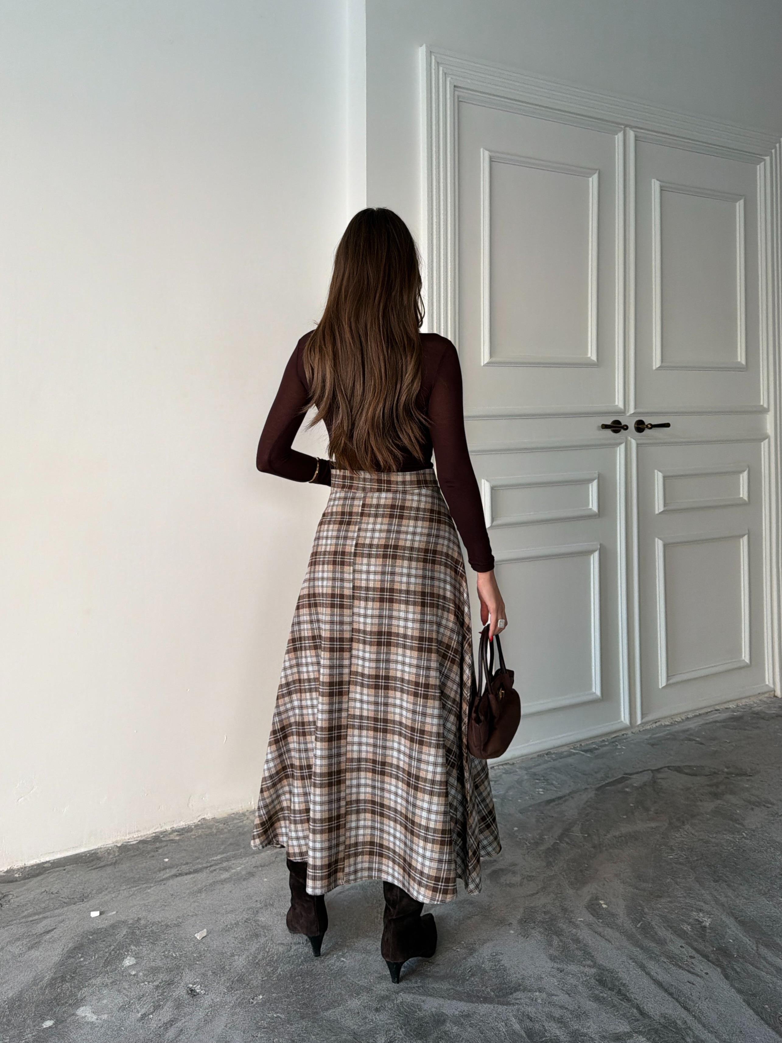 EKOSE KLOŞ ETEK UZUN BOY EKRU-KAHVE