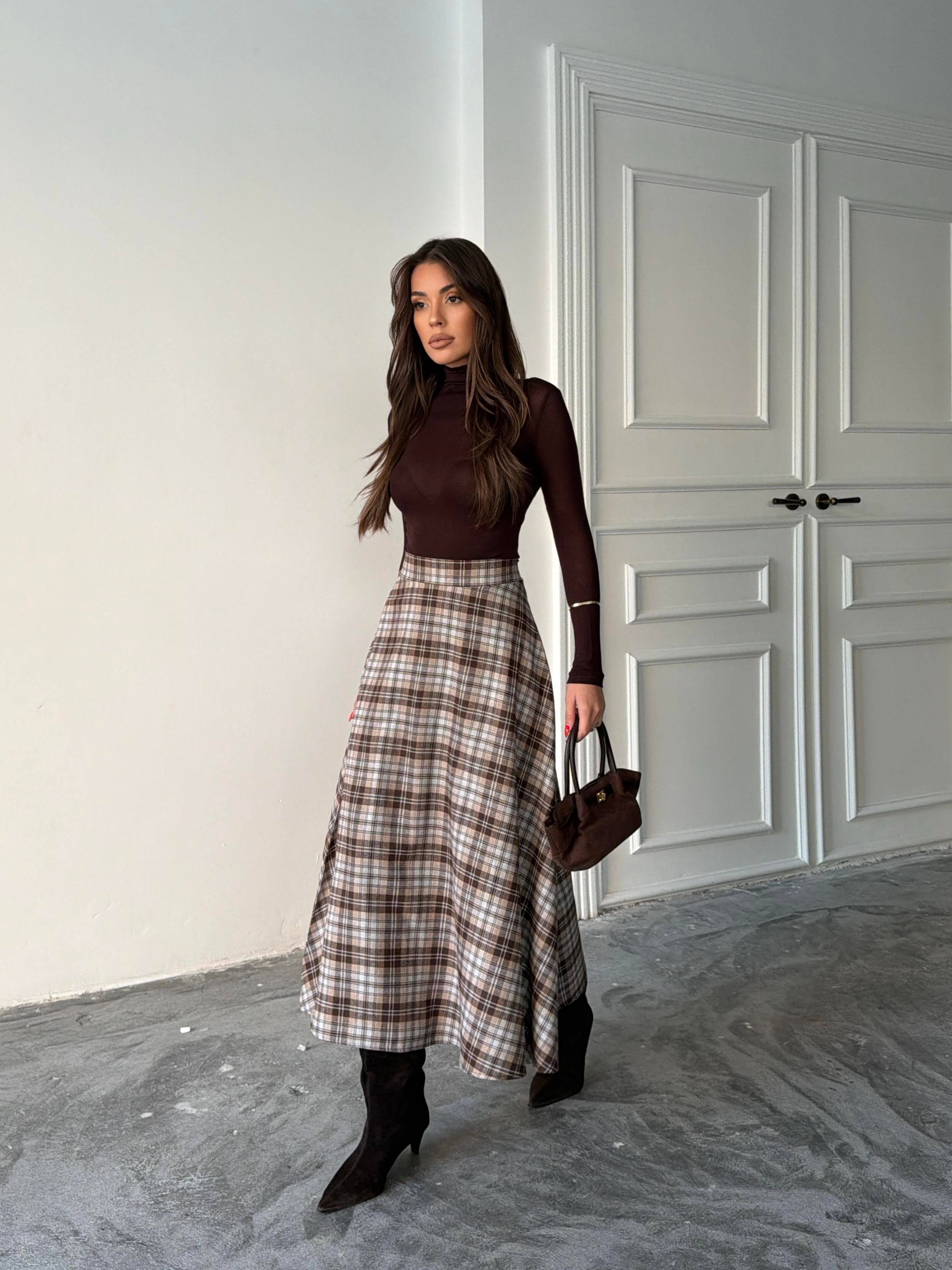 EKOSE KLOŞ ETEK UZUN BOY EKRU-KAHVE