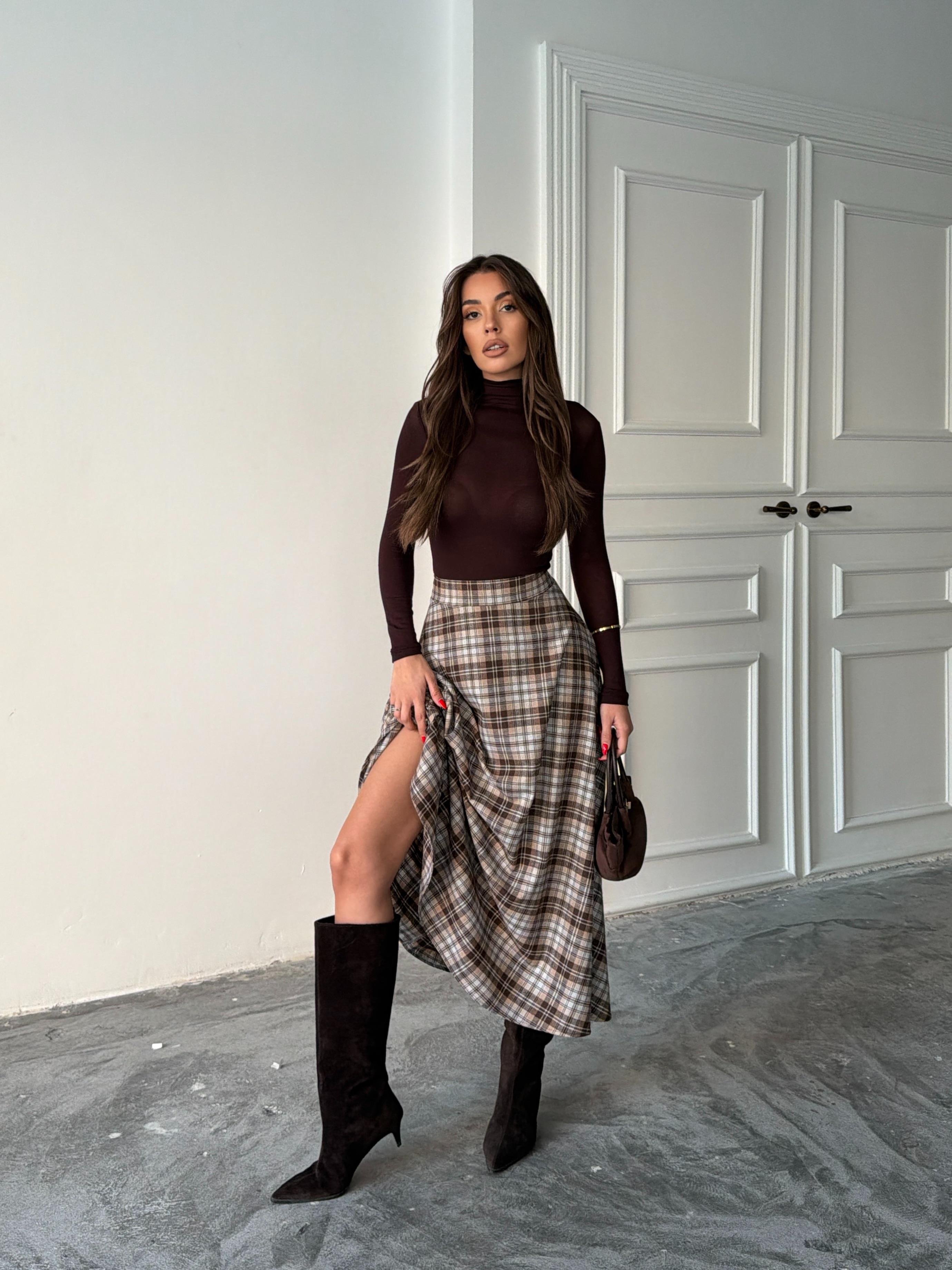 EKOSE KLOŞ ETEK UZUN BOY EKRU-KAHVE