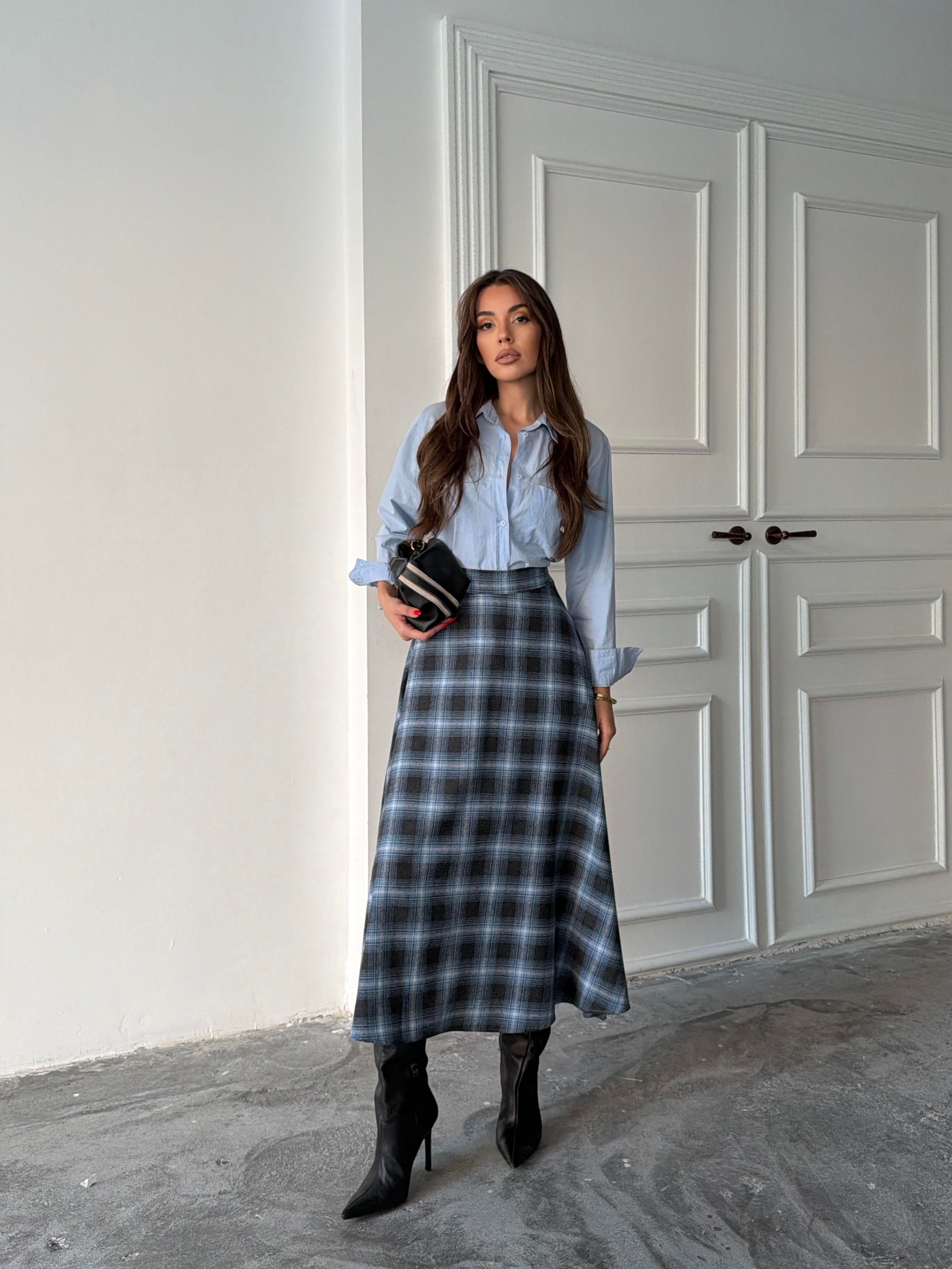 EKOSE KLOŞ ETEK UZUN BOY MAVİ-SİYAH