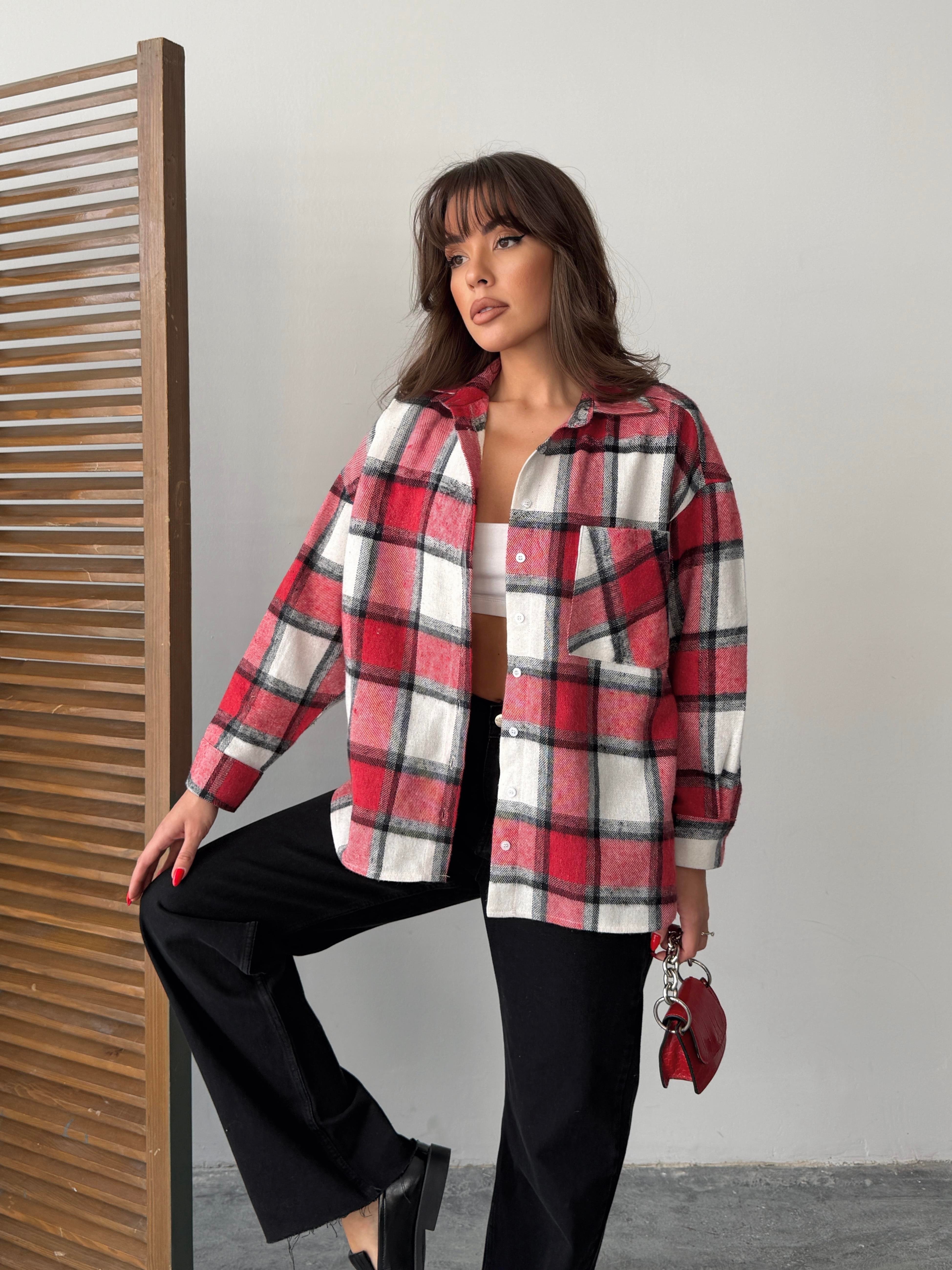 ekose oversize oduncu gömleği kırmızı