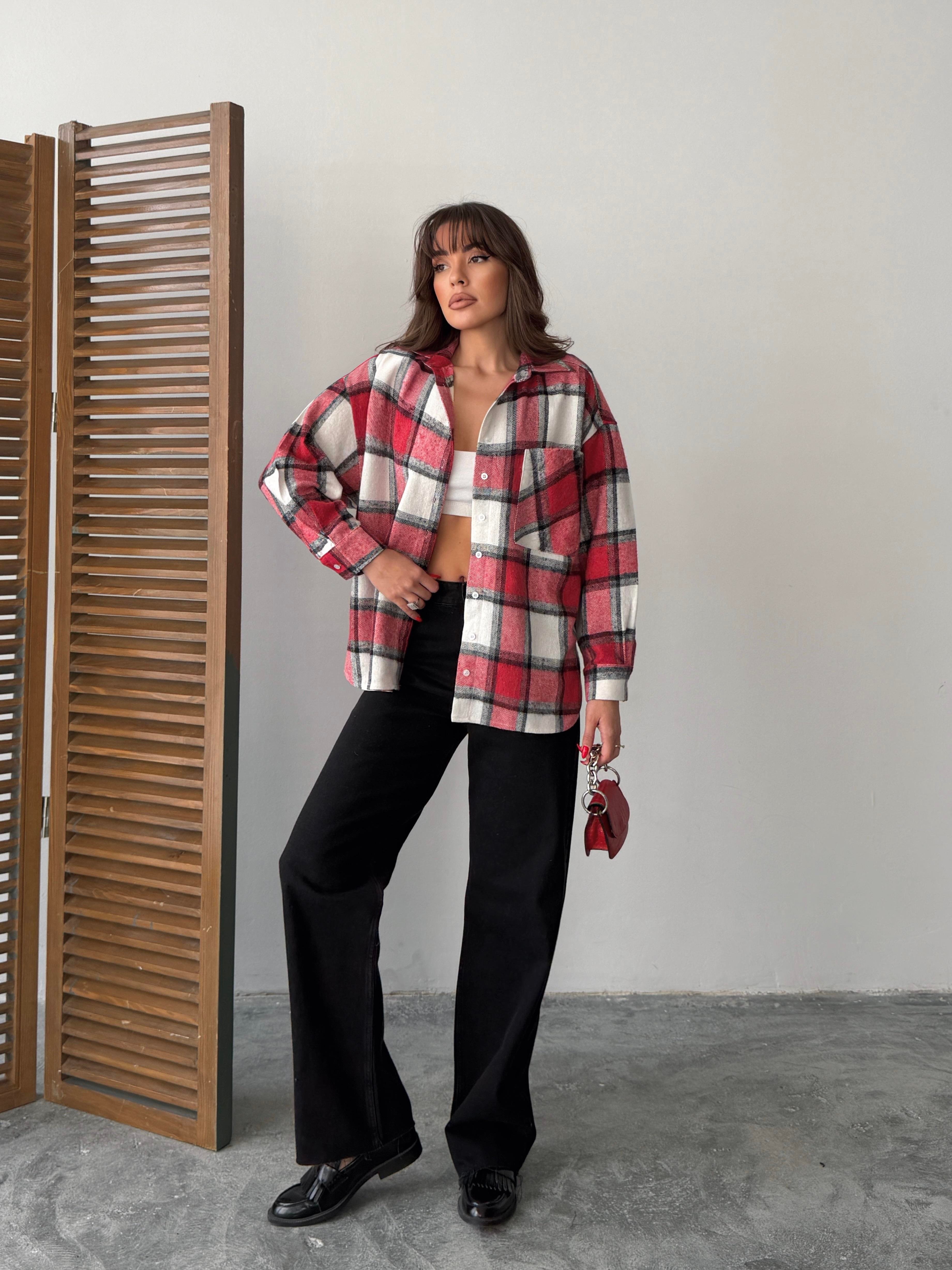 ekose oversize oduncu gömleği kırmızı