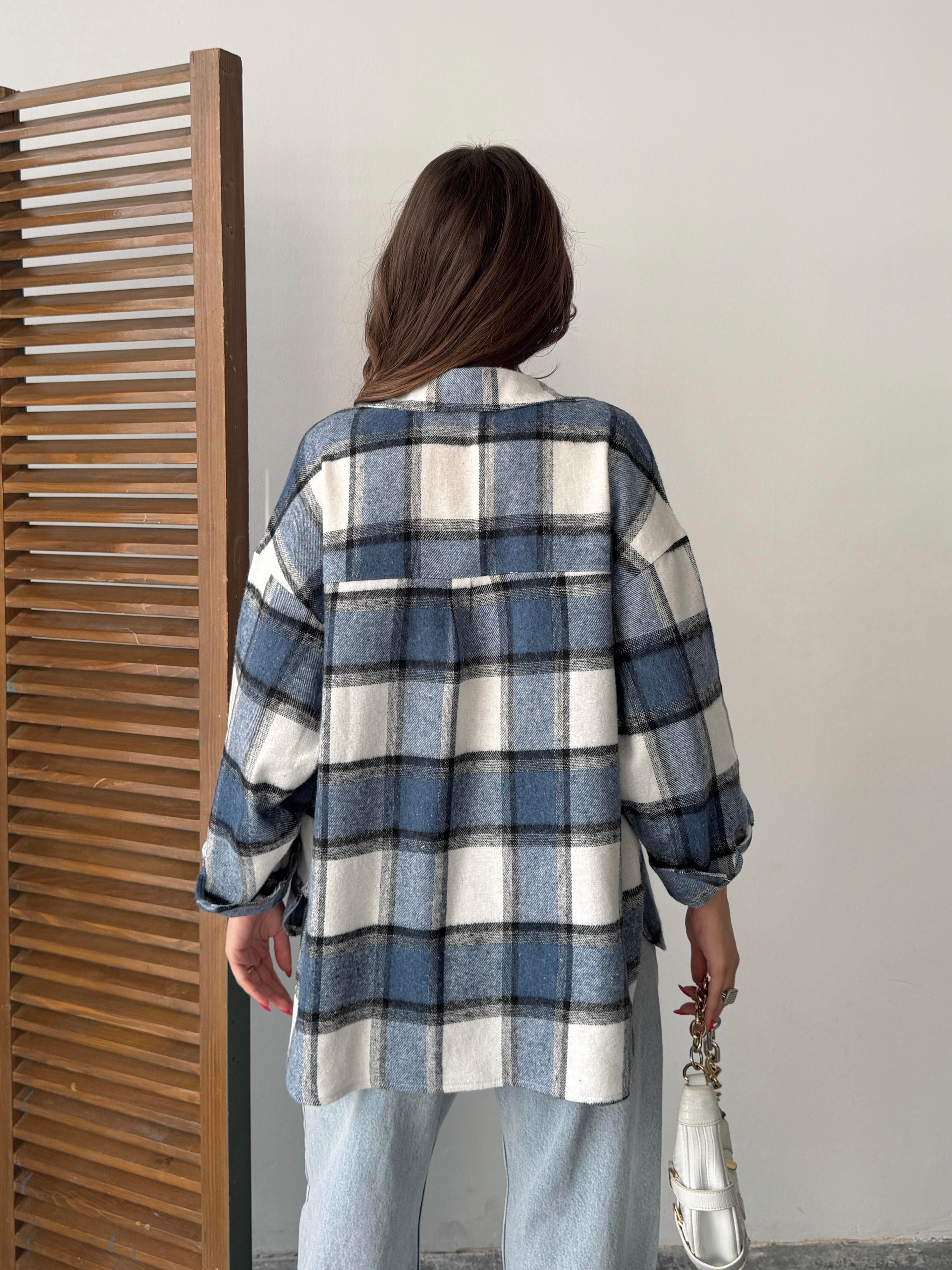 ekose oversize oduncu gömlek mavi