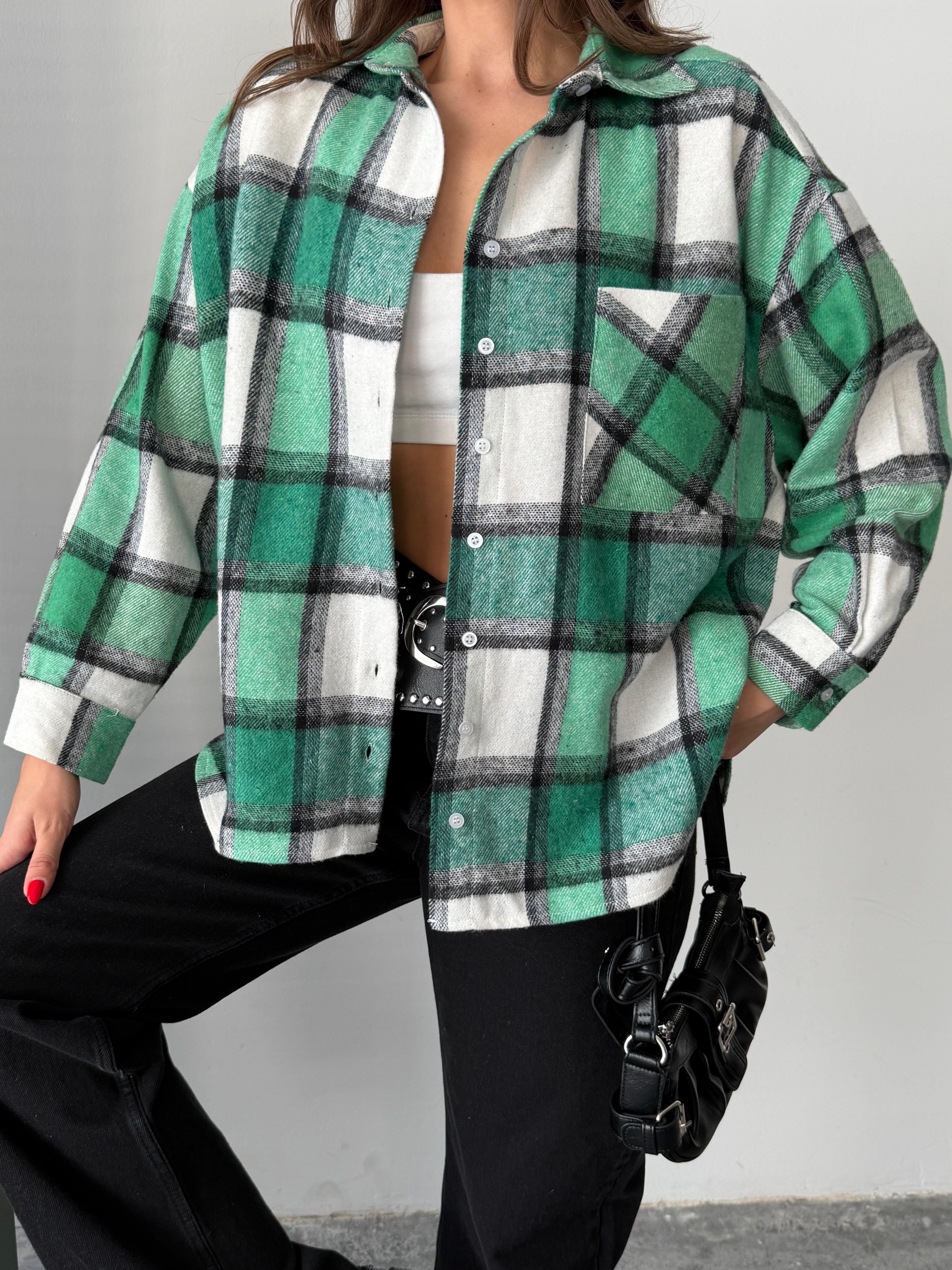 ekose oversize oduncu gömlek yeşil