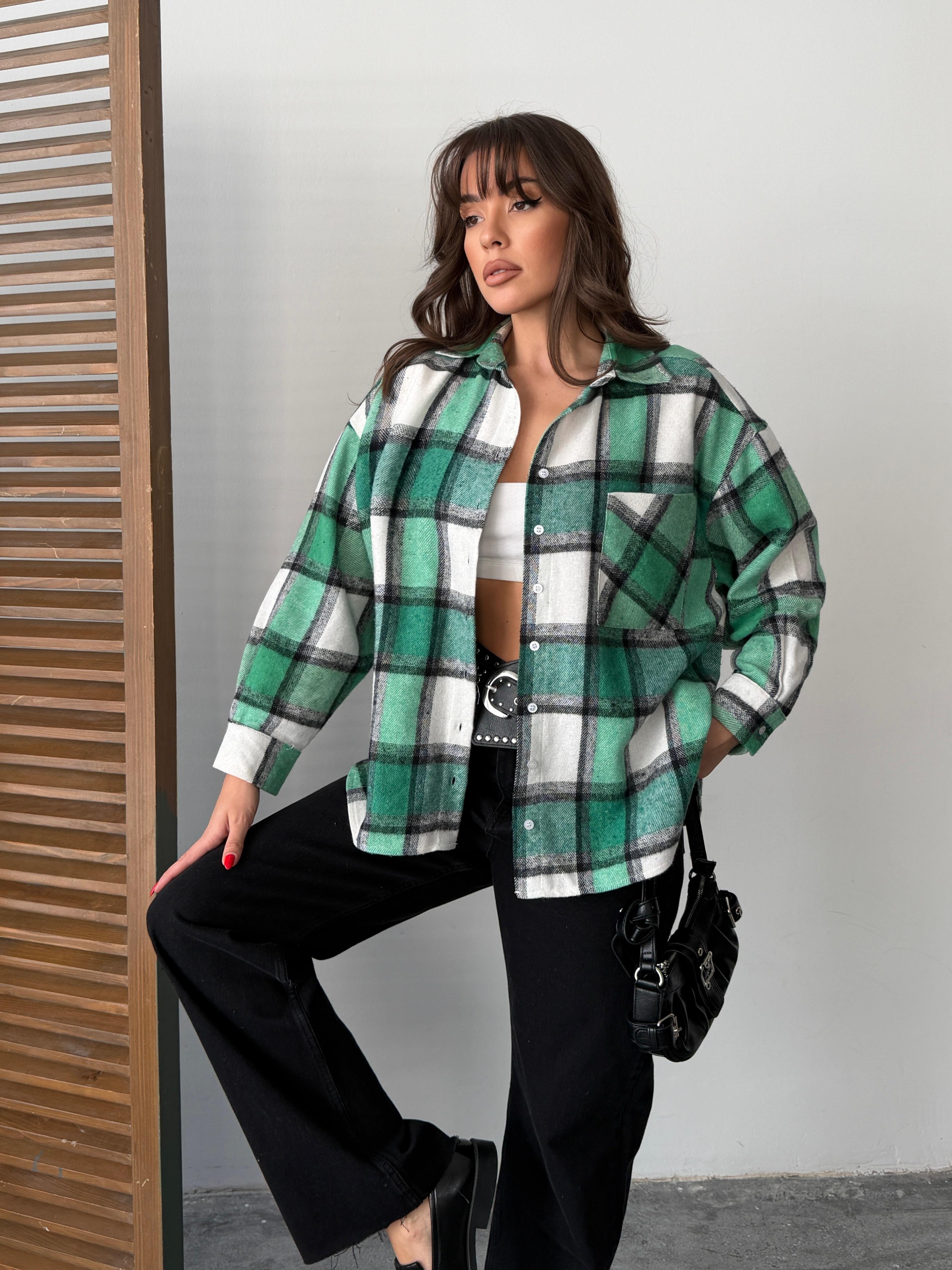 ekose oversize oduncu gömlek yeşil