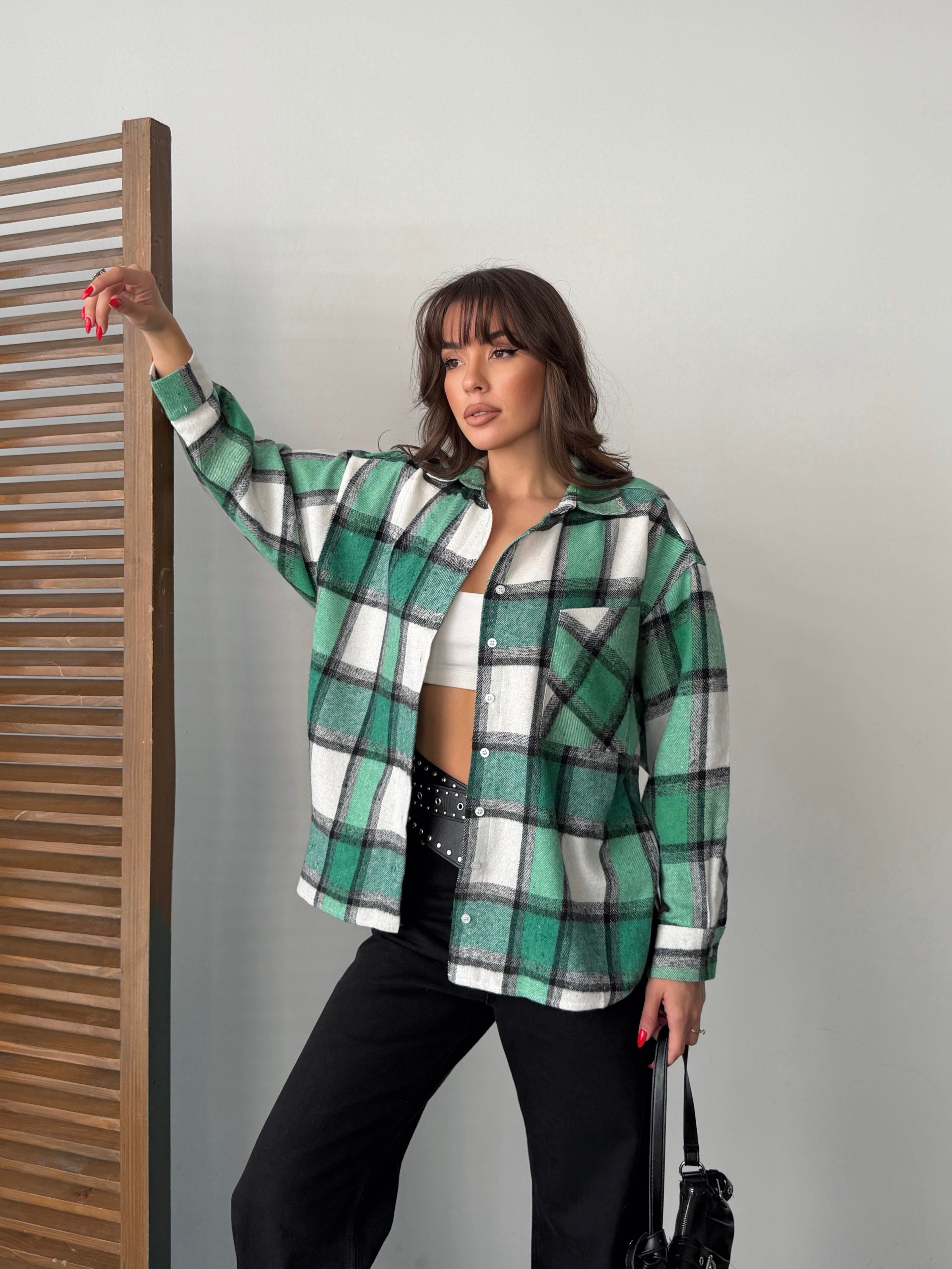 ekose oversize oduncu gömlek yeşil