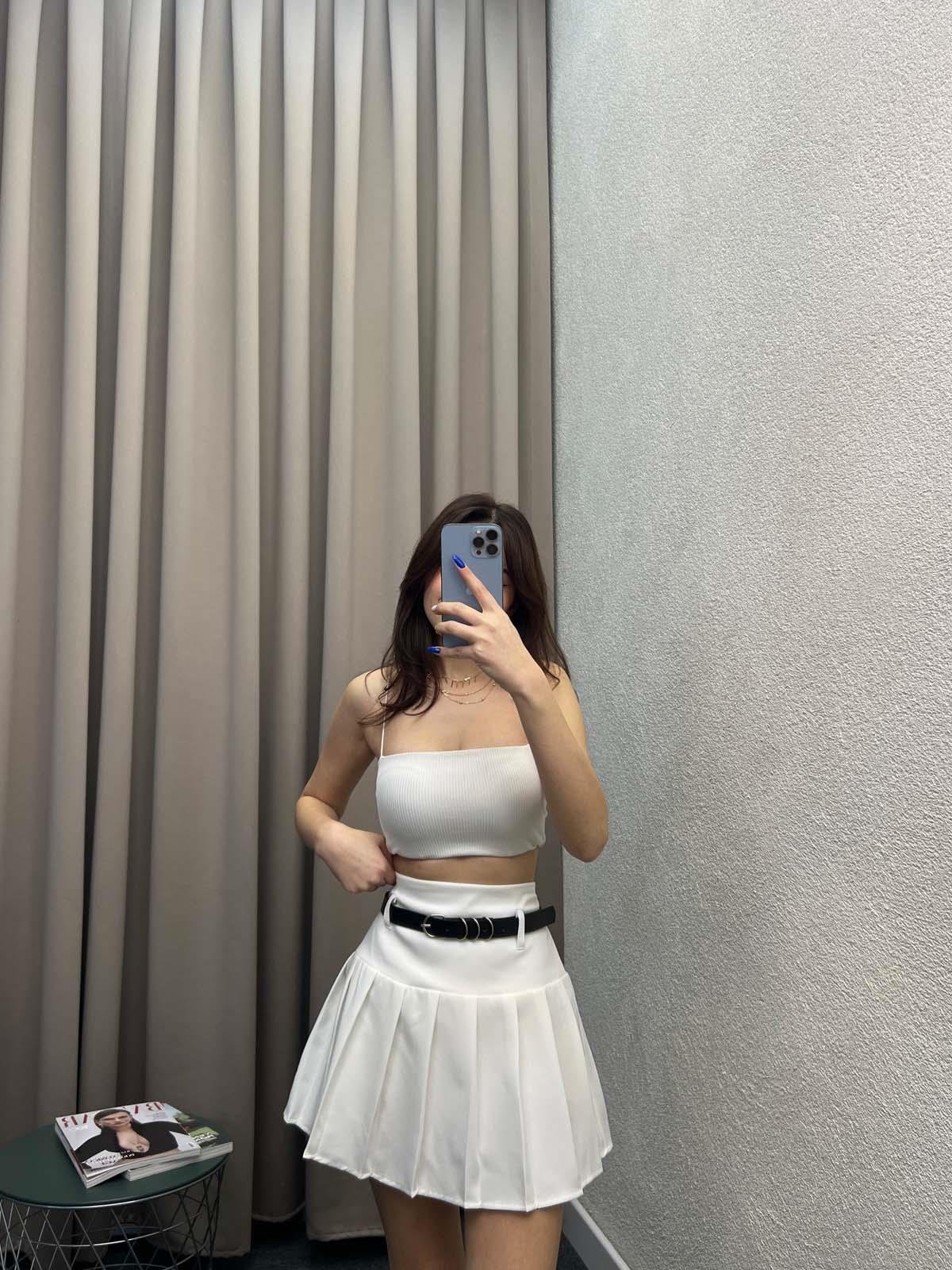 Enjoy Piliseli Beyaz Şort Etek