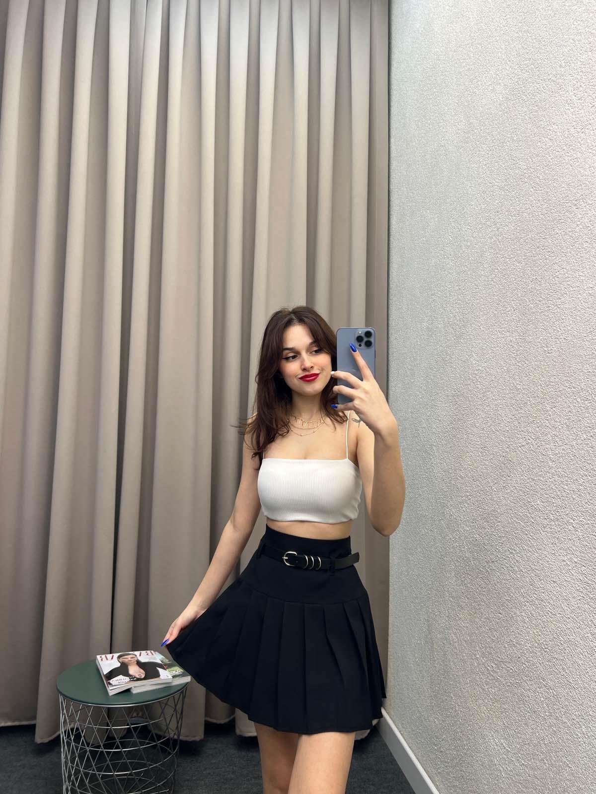 Enjoy Piliseli Siyah Şort Etek