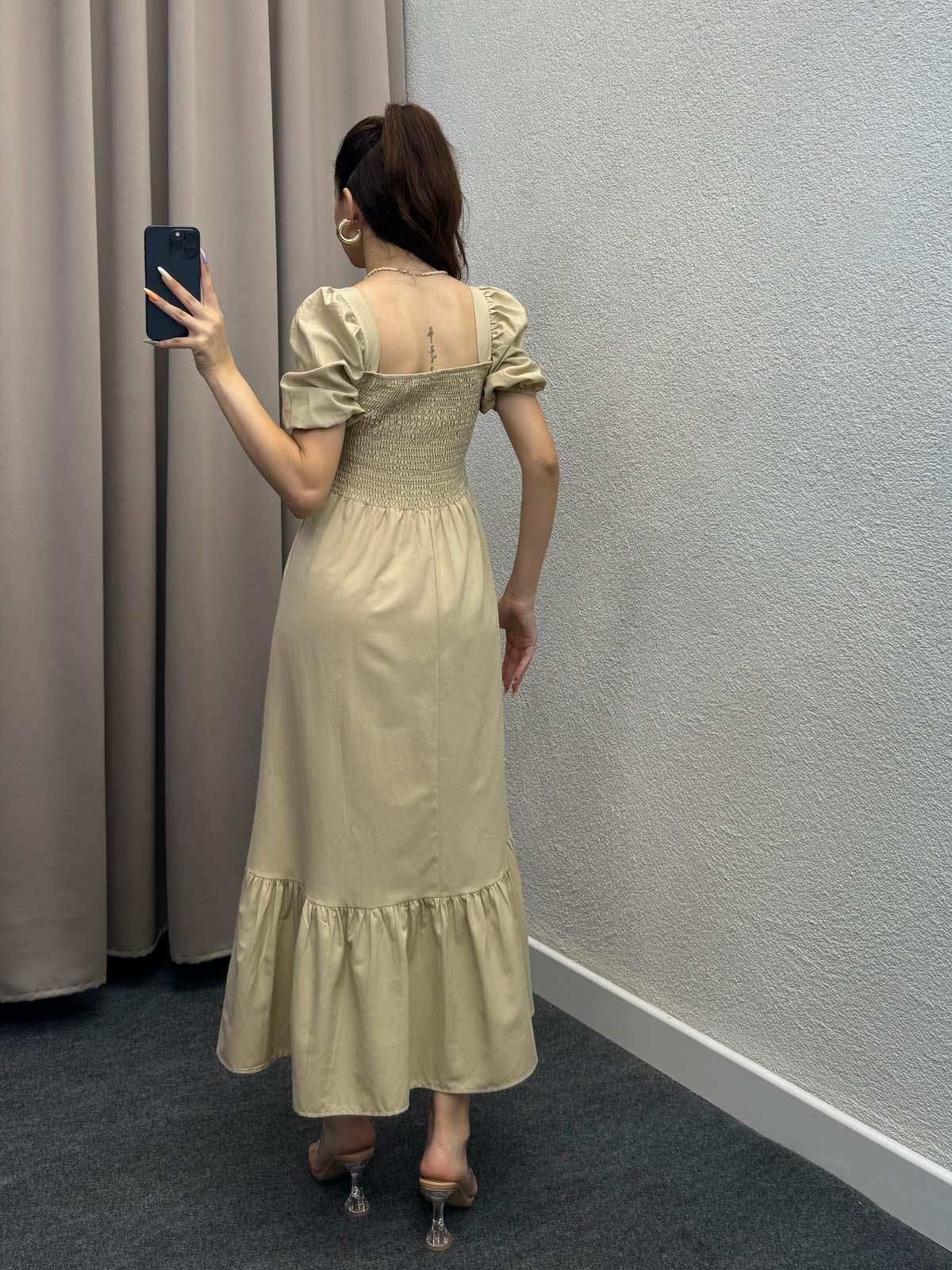 Foas Bej Poplin Elbise