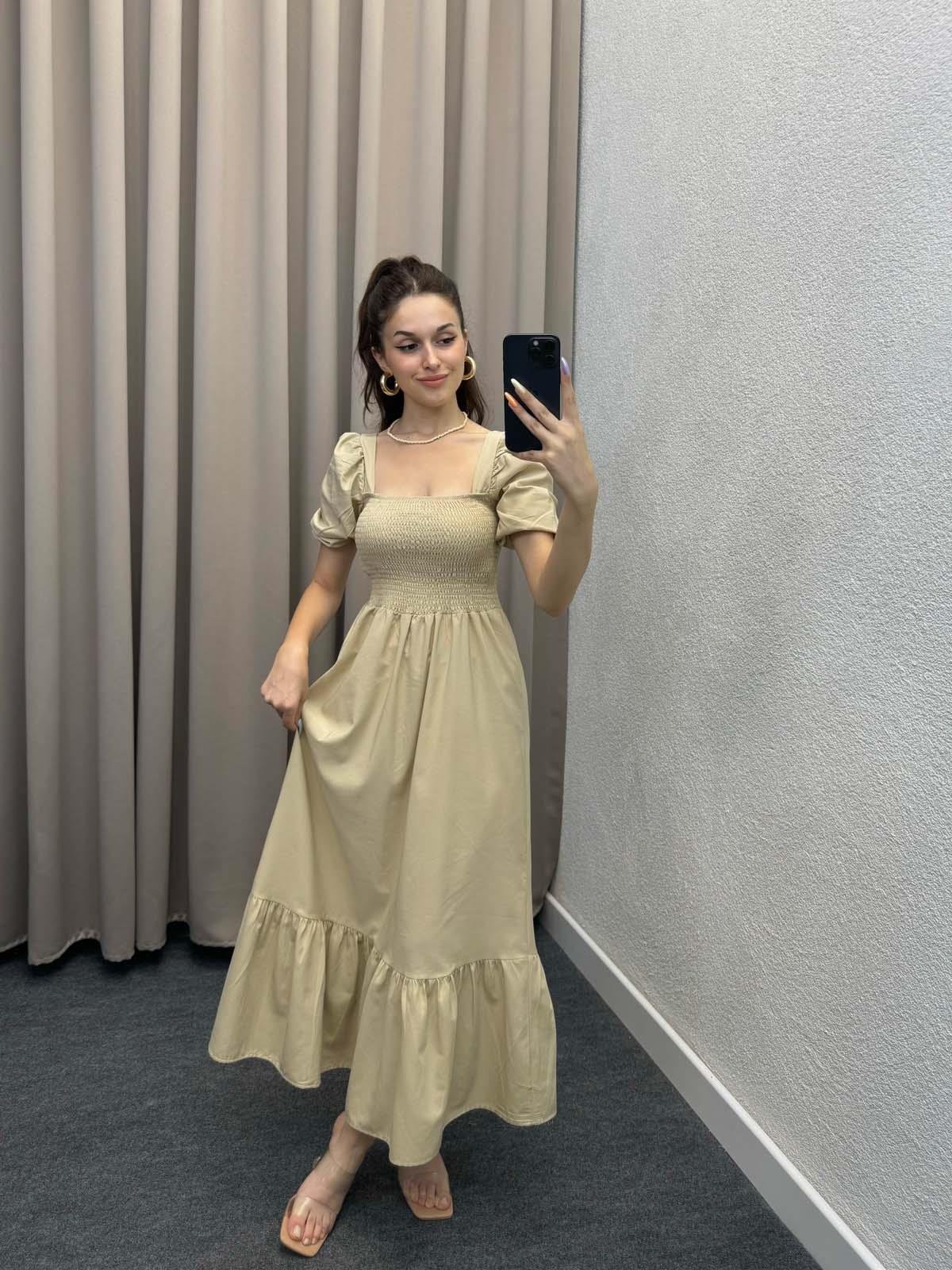 Foas Bej Poplin Elbise