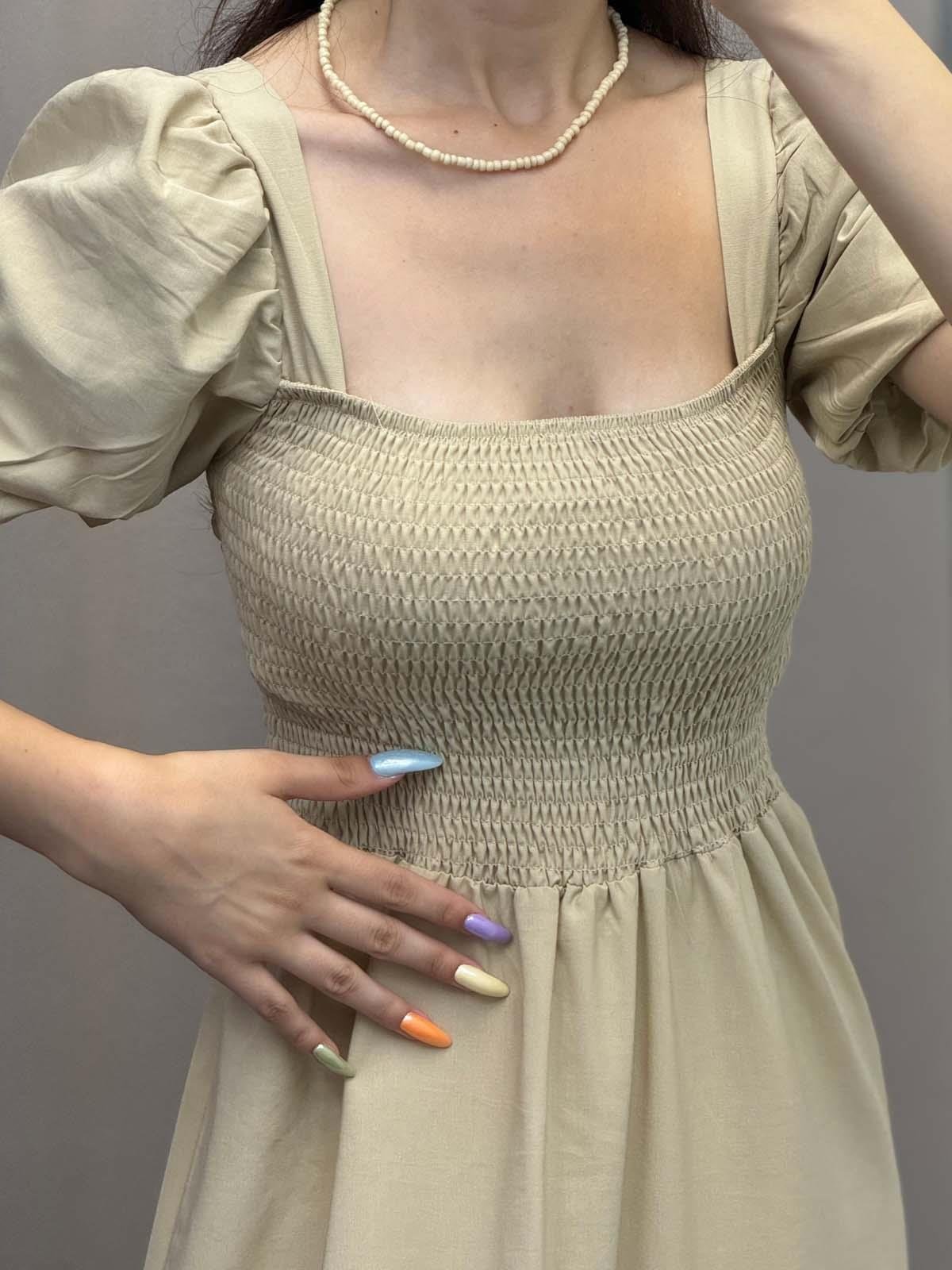 Foas Bej Poplin Elbise