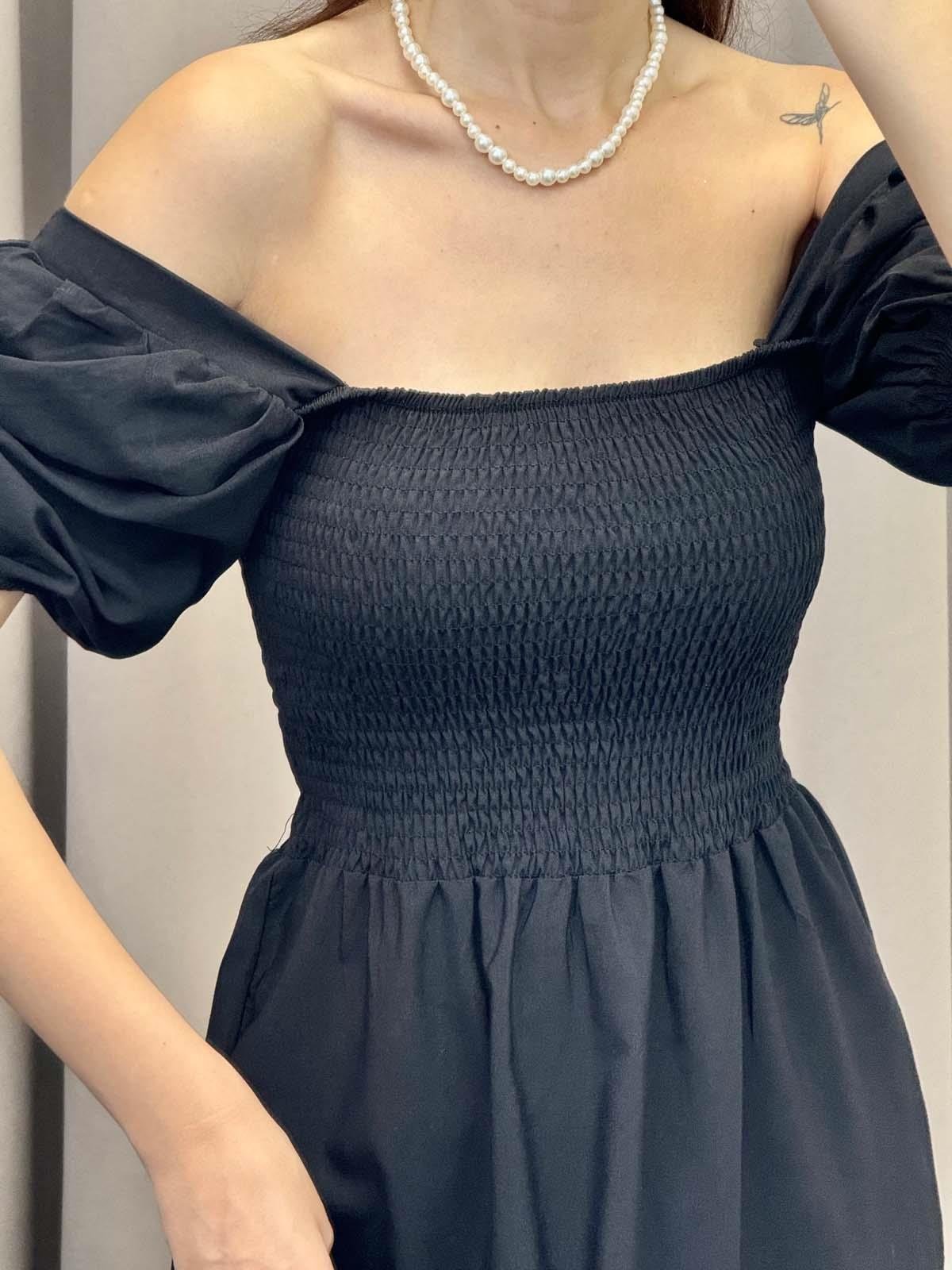 Foas Siyah Poplin Elbise