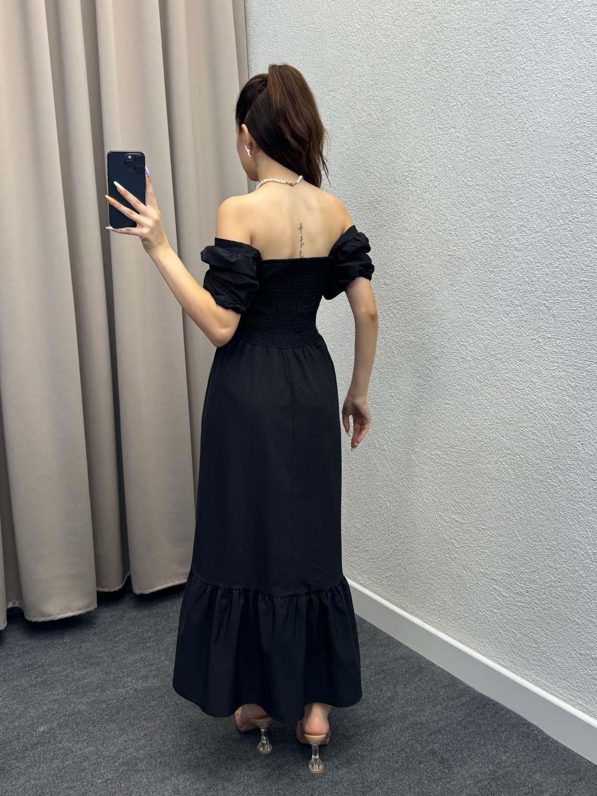 Foas Siyah Poplin Elbise