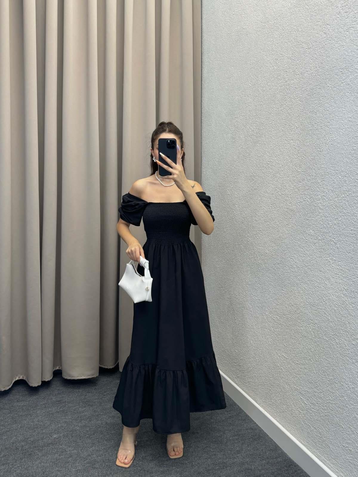 Foas Siyah Poplin Elbise