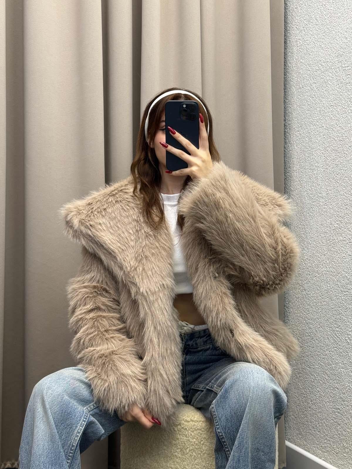 Foggia Şal Yaka Krem Kürk Ceket