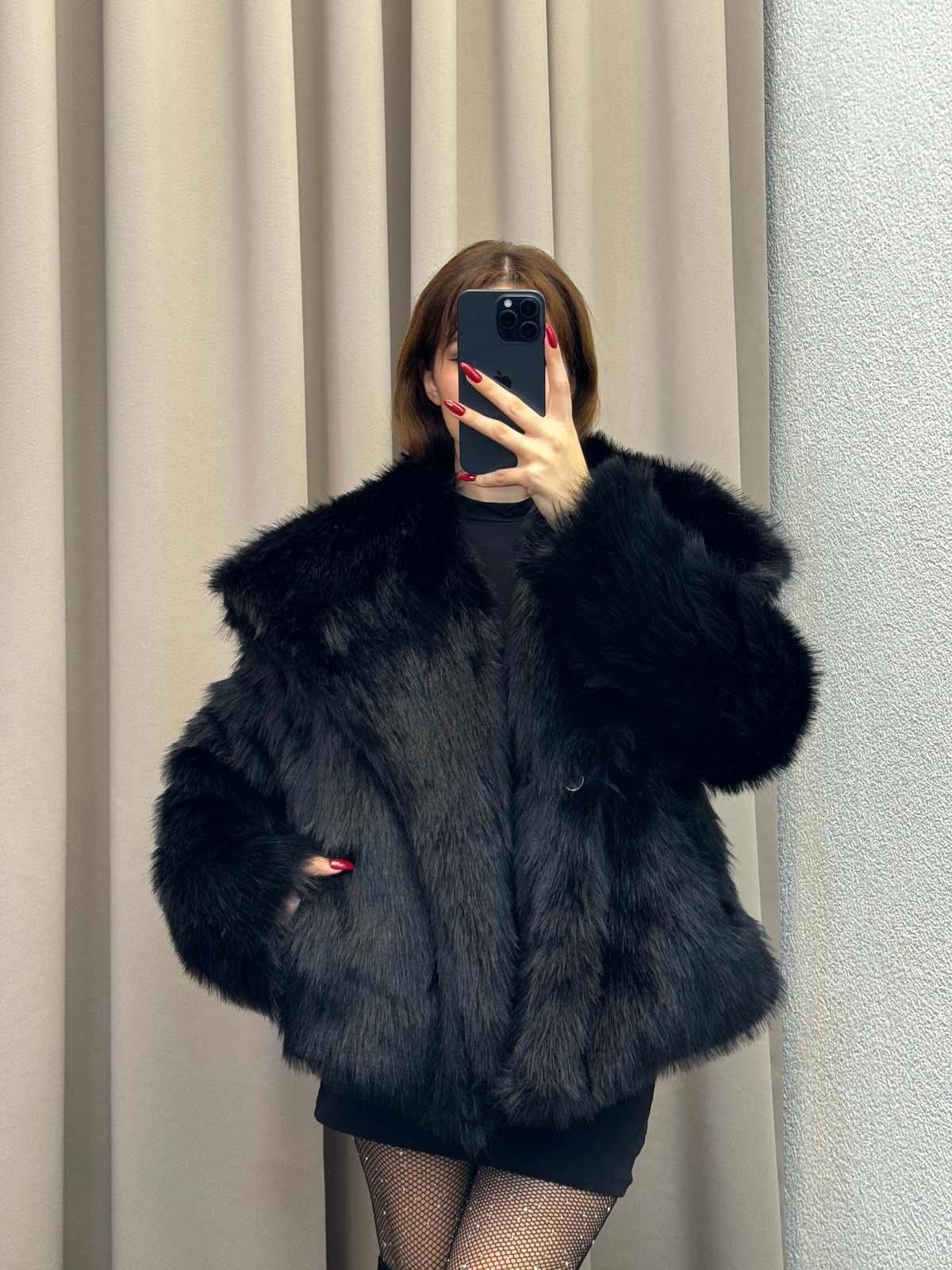 Foggia Şal Yaka Siyah Kürk Ceket