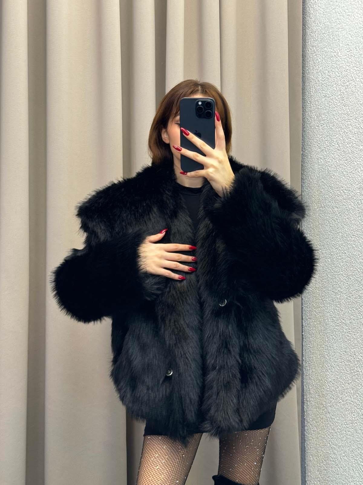 Foggia Şal Yaka Siyah Kürk Ceket