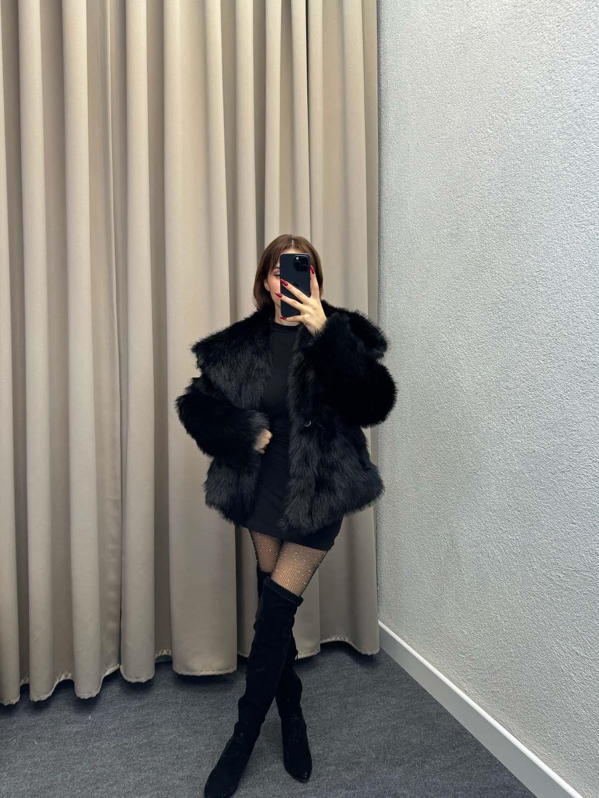 Foggia Şal Yaka Siyah Kürk Ceket