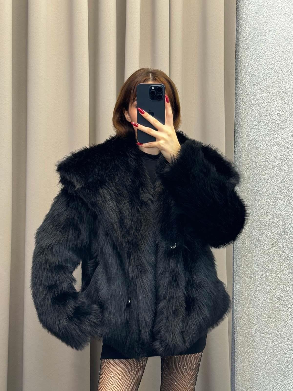 Foggia Şal Yaka Siyah Kürk Ceket