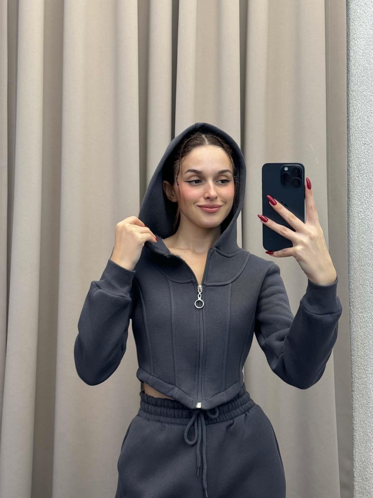 Girdle Üç İplik Şardonlu Füme Eşofman Takımı