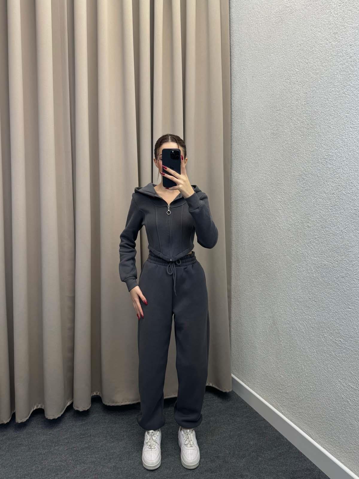 Girdle Üç İplik Şardonlu Füme Eşofman Takımı