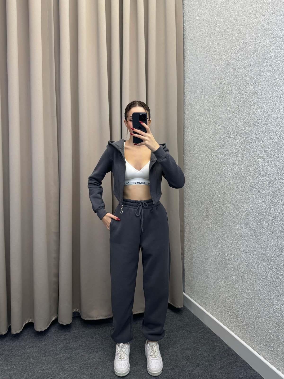 Girdle Üç İplik Şardonlu Füme Eşofman Takımı