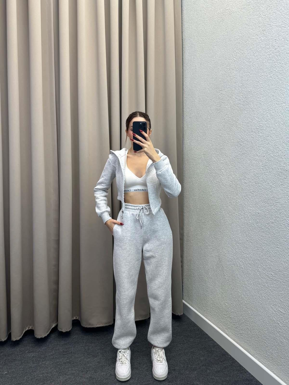 Girdle Üç İplik Şardonlu Gri Eşofman Takımı