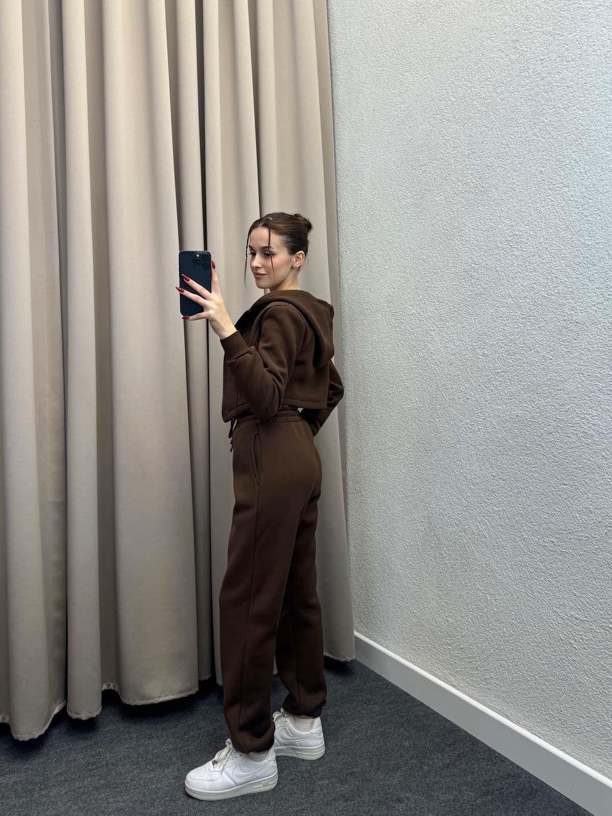 Girdle Üç İplik Şardonlu Kahve Eşofman Takımı