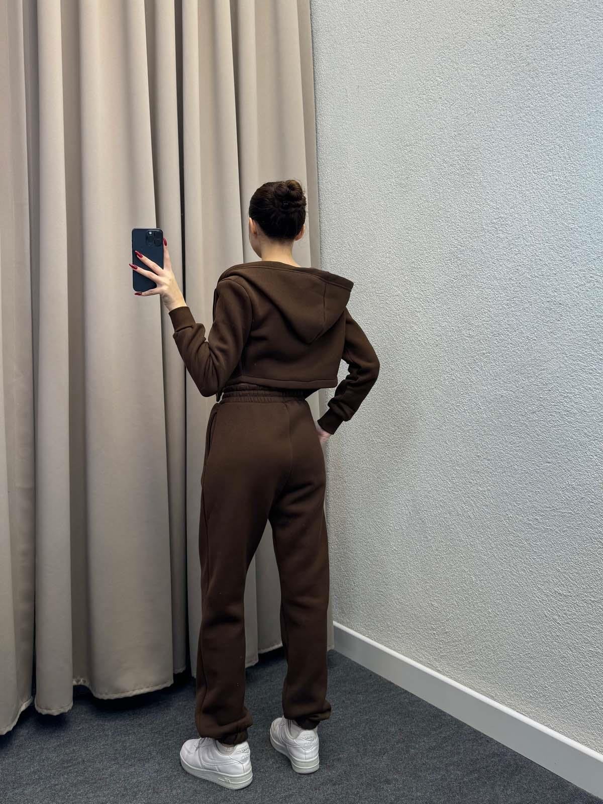 Girdle Üç İplik Şardonlu Kahve Eşofman Takımı