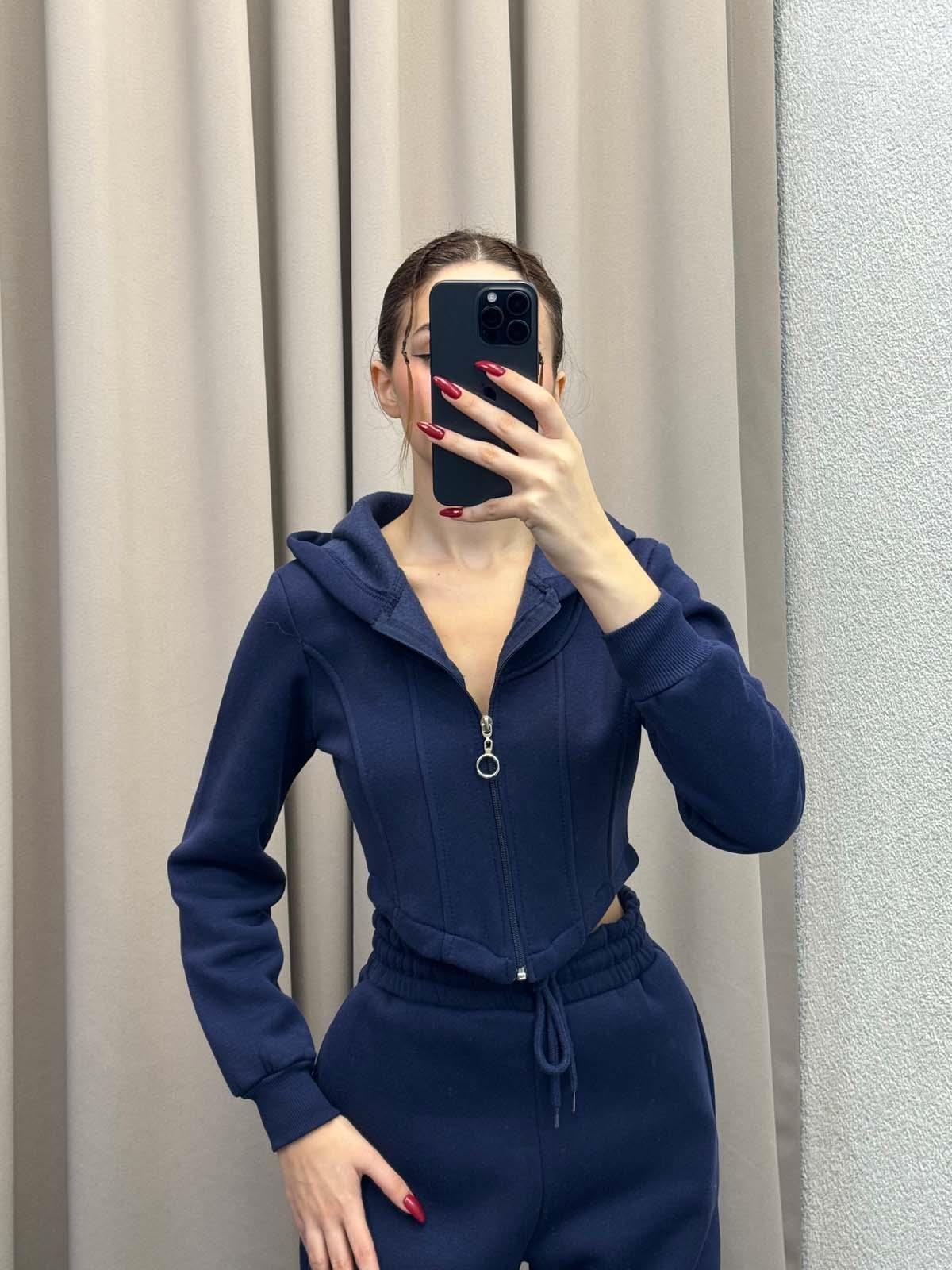 Girdle Üç İplik Şardonlu Lacivert Eşofman Takımı