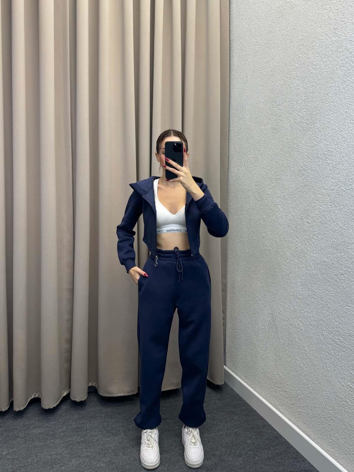 Girdle Üç İplik Şardonlu Lacivert Eşofman Takımı