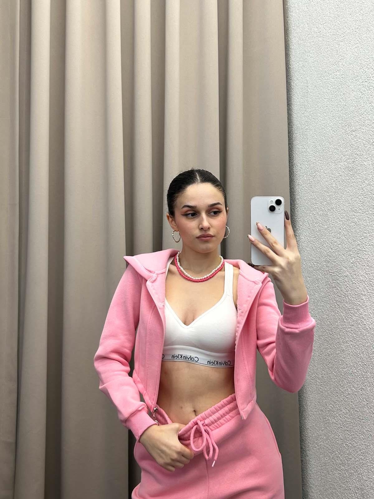 Girdle Üç İplik Şardonlu Pudra Eşofman Takımı