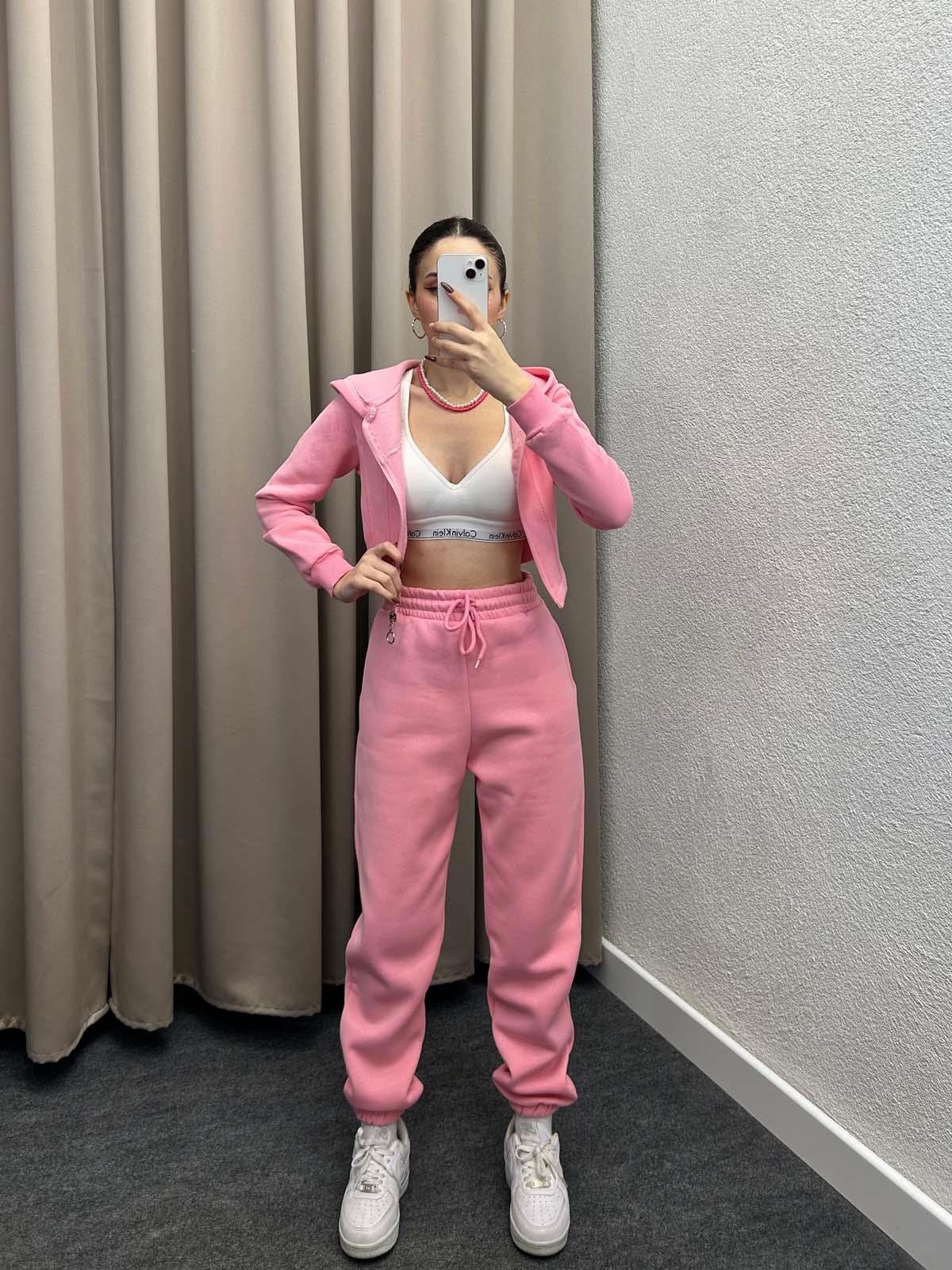 Girdle Üç İplik Şardonlu Pudra Eşofman Takımı