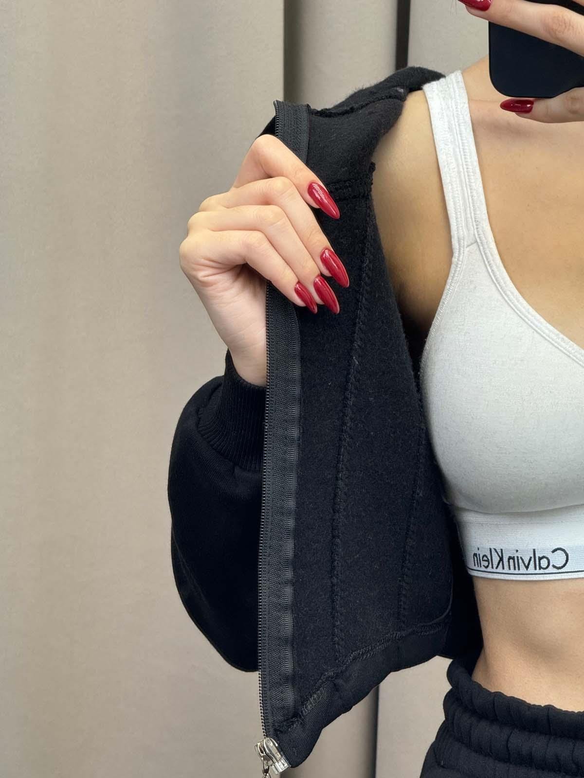 Girdle Üç İplik Şardonlu Siyah Eşofman Takımı