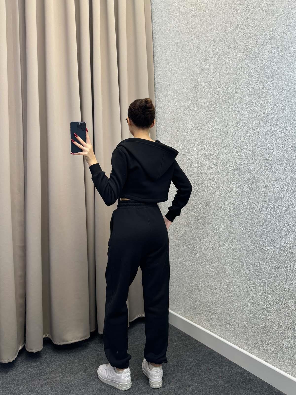 Girdle Üç İplik Şardonlu Siyah Eşofman Takımı