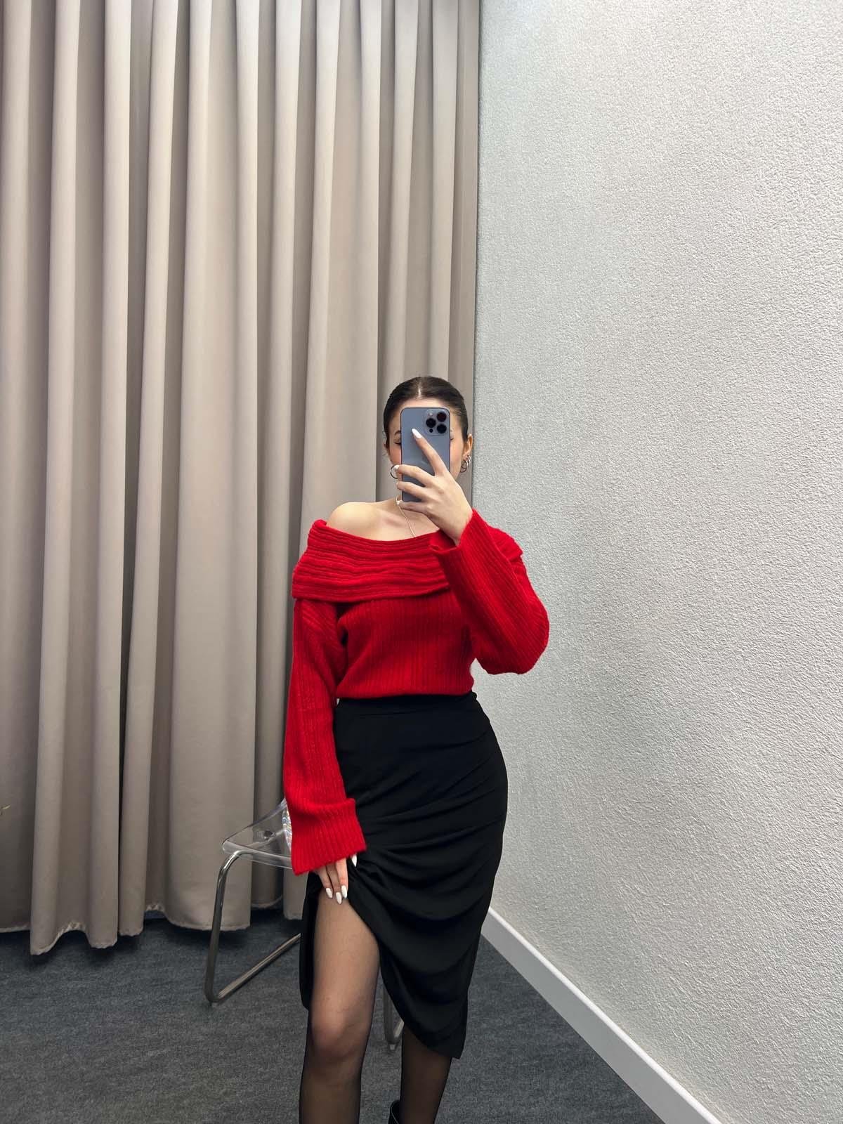 Gravity Kırmızı Triko Oversize Kazak