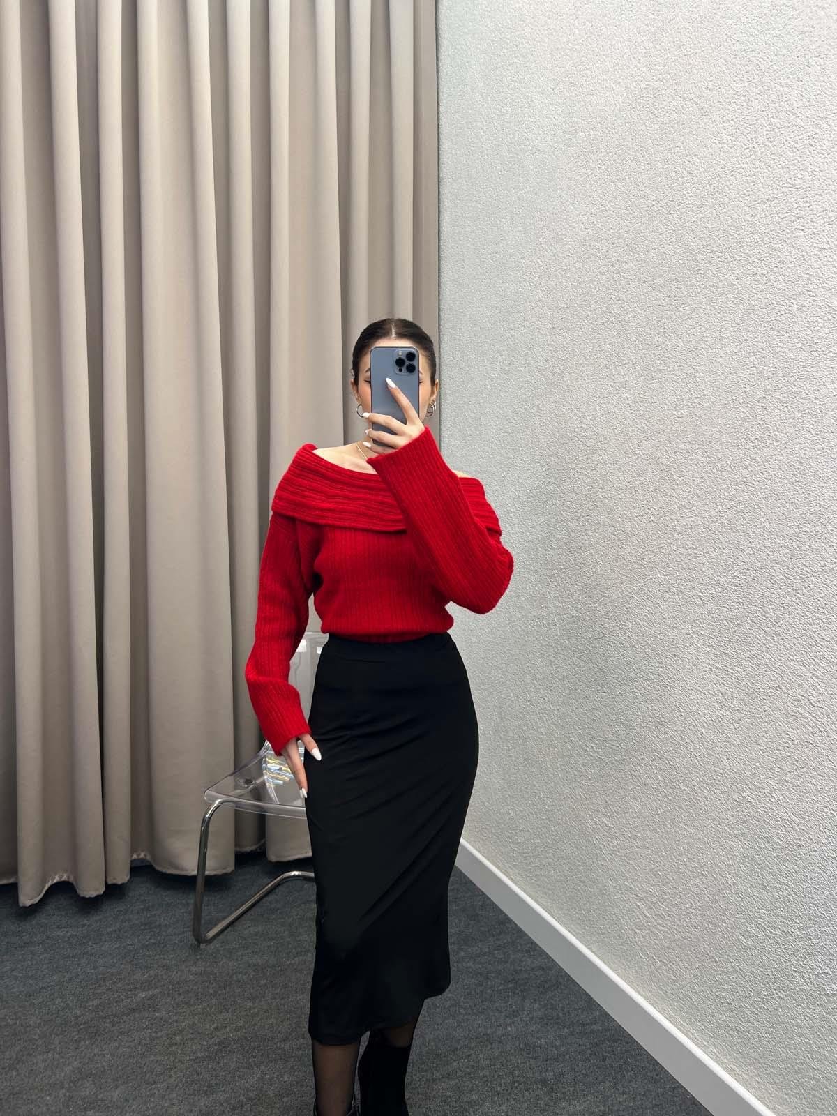 Gravity Kırmızı Triko Oversize Kazak