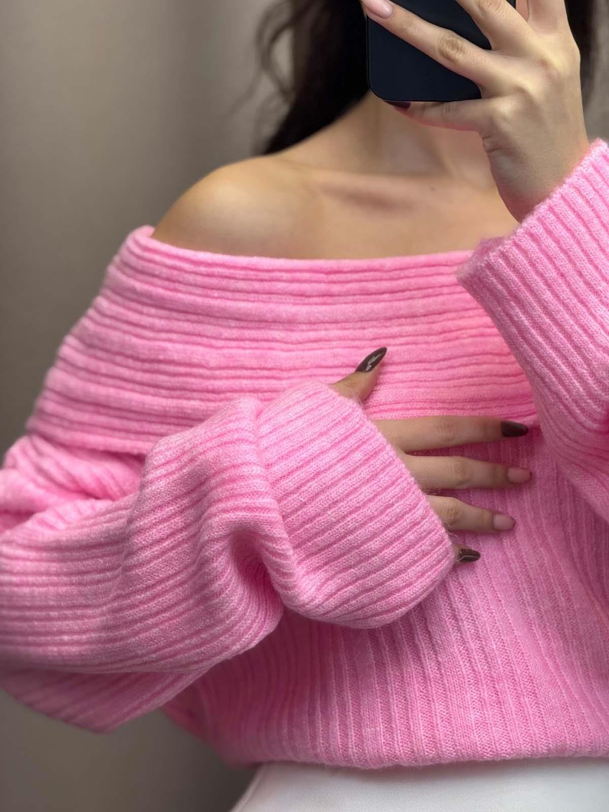 Gravity Pembe Oversize Triko Kazak