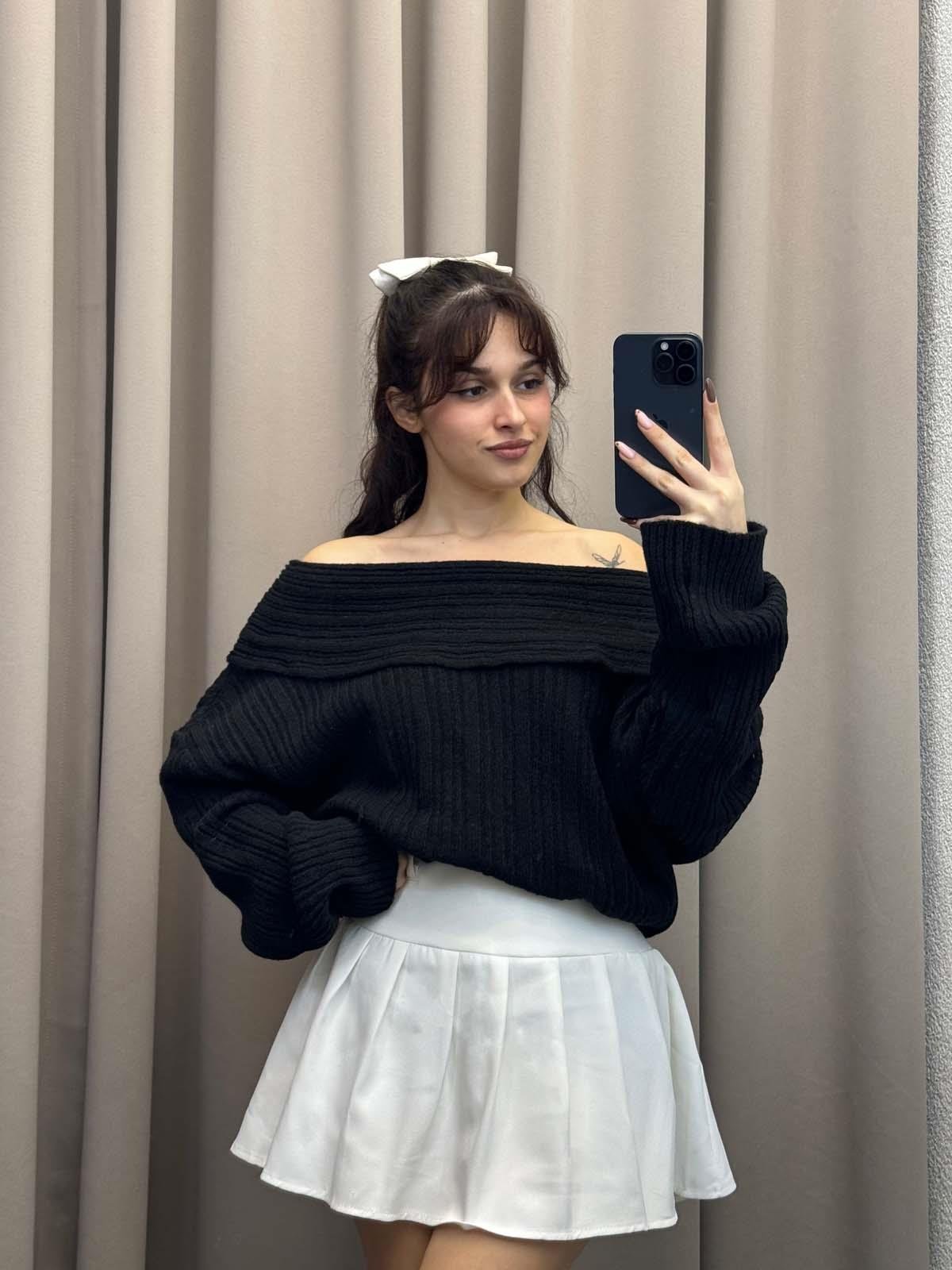 Gravity Siyah Oversize Triko Kazak